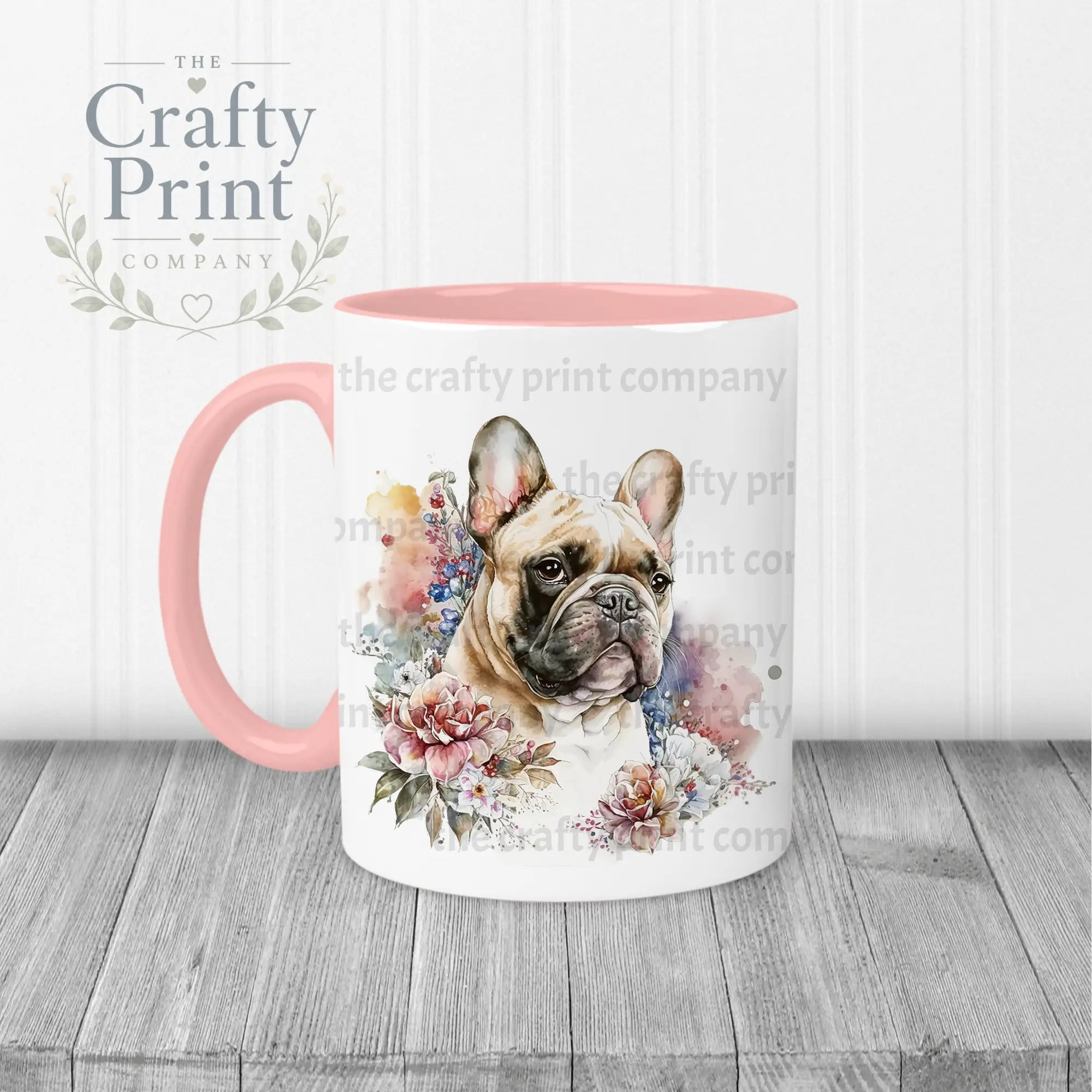 French Bulldog Pastel Flowers Mug - Pink Handle & Inner