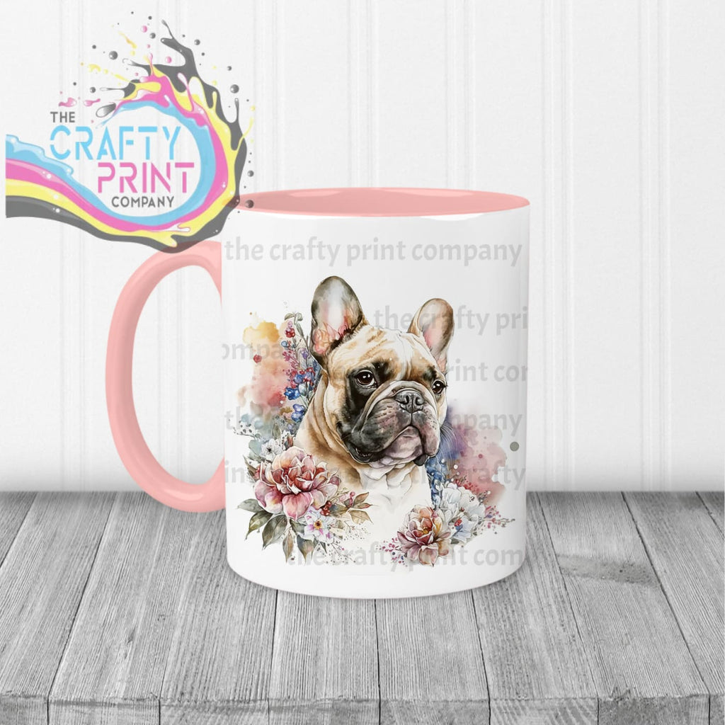 French Bulldog Pastel Flowers Mug - Pink Handle & Inner -
