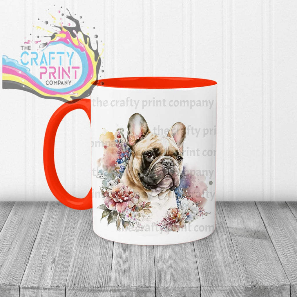 French Bulldog Pastel Flowers Mug - Red Handle & Inner -