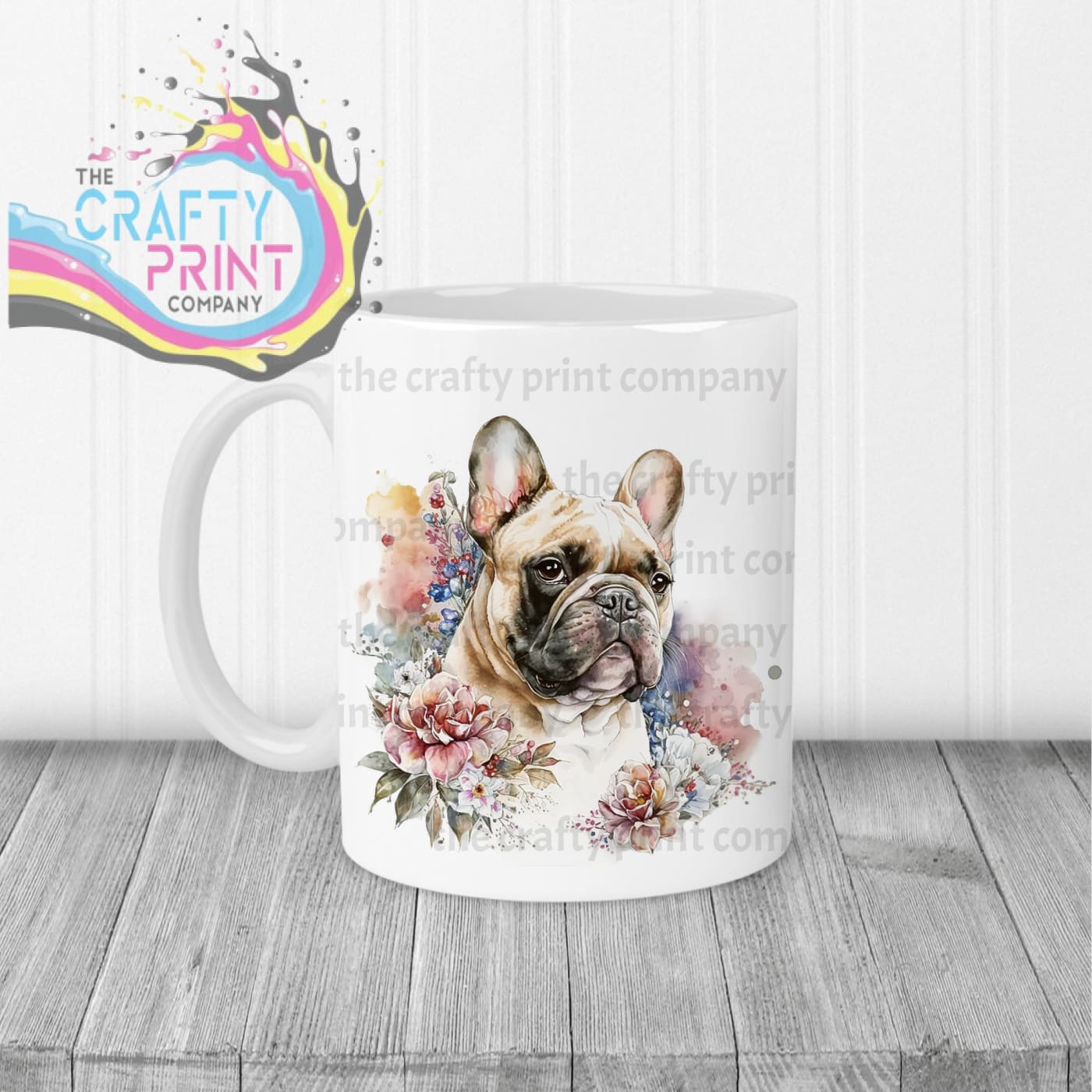 French Bulldog Pastel Flowers Mug - White Handle & Inner