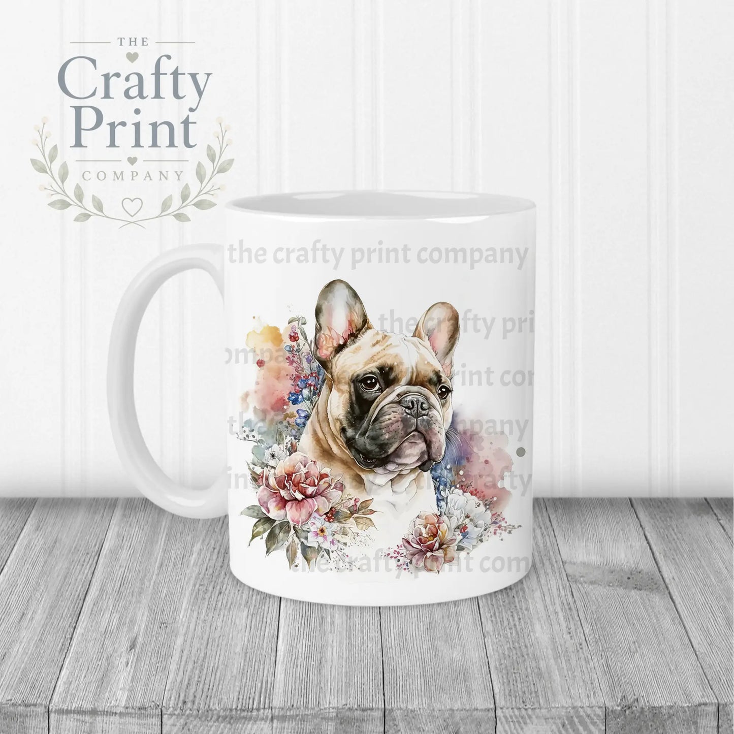 French Bulldog Pastel Flowers Mug - White Handle & Inner
