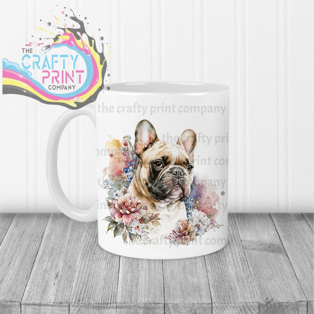 French Bulldog Pastel Flowers Mug - White Handle & Inner -