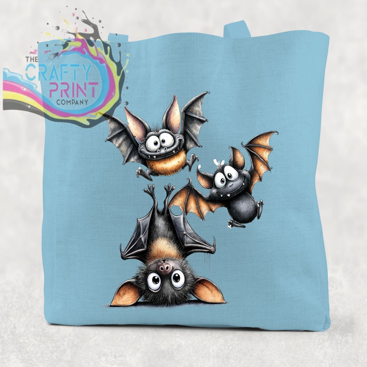 Funny Bats Cotton Re-usable Tote Bag - Light Blue / Small: