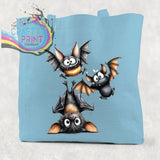 Funny Bats Cotton Re-usable Tote Bag - Light Blue / Small:
