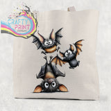 Funny Bats Cotton Re-usable Tote Bag - Natural / Small: 21