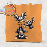 Funny Bats Cotton Re-usable Tote Bag - Orange / Small: 21
