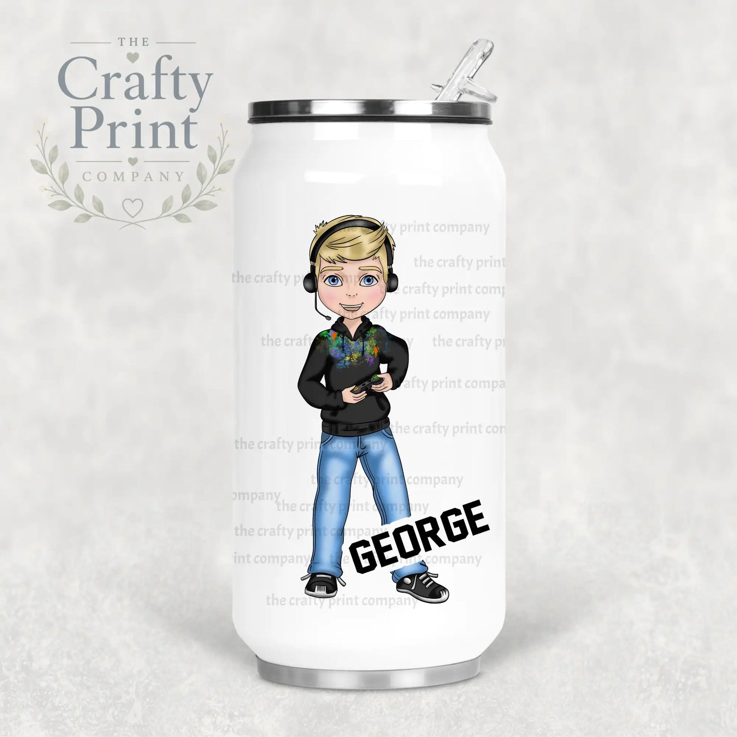 Gamer Boy Black Hoodie Personalised Coke Can Bottle