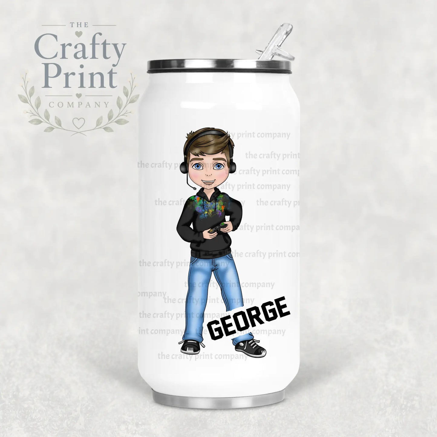 Gamer Boy Black Hoodie Personalised Coke Can Bottle