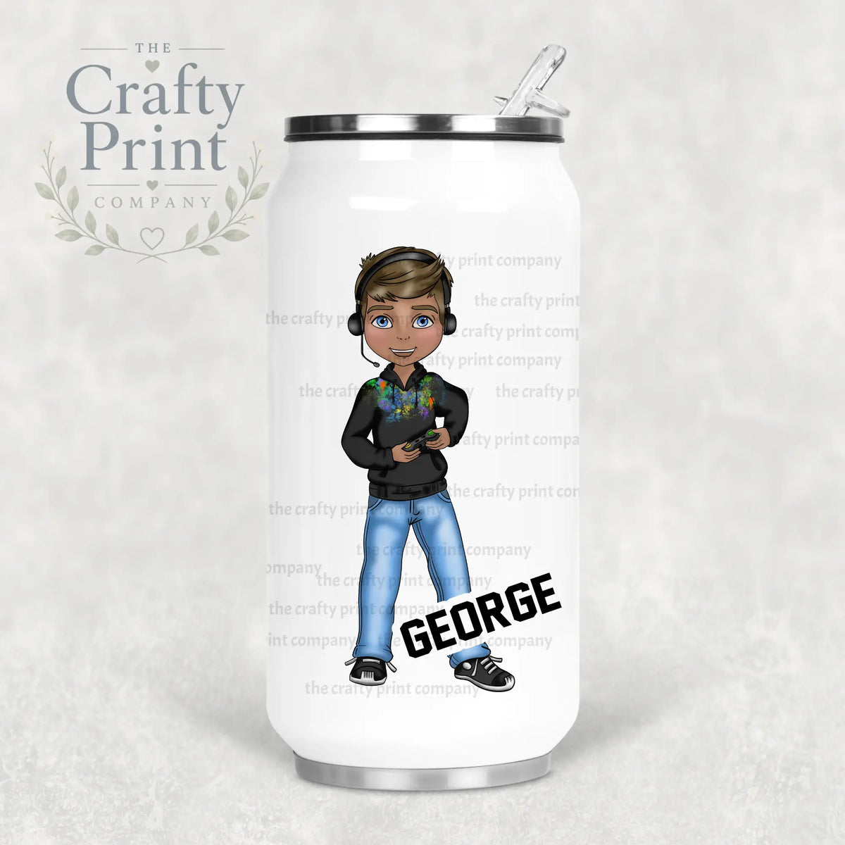 Gamer Boy Black Hoodie Personalised Coke Can Bottle