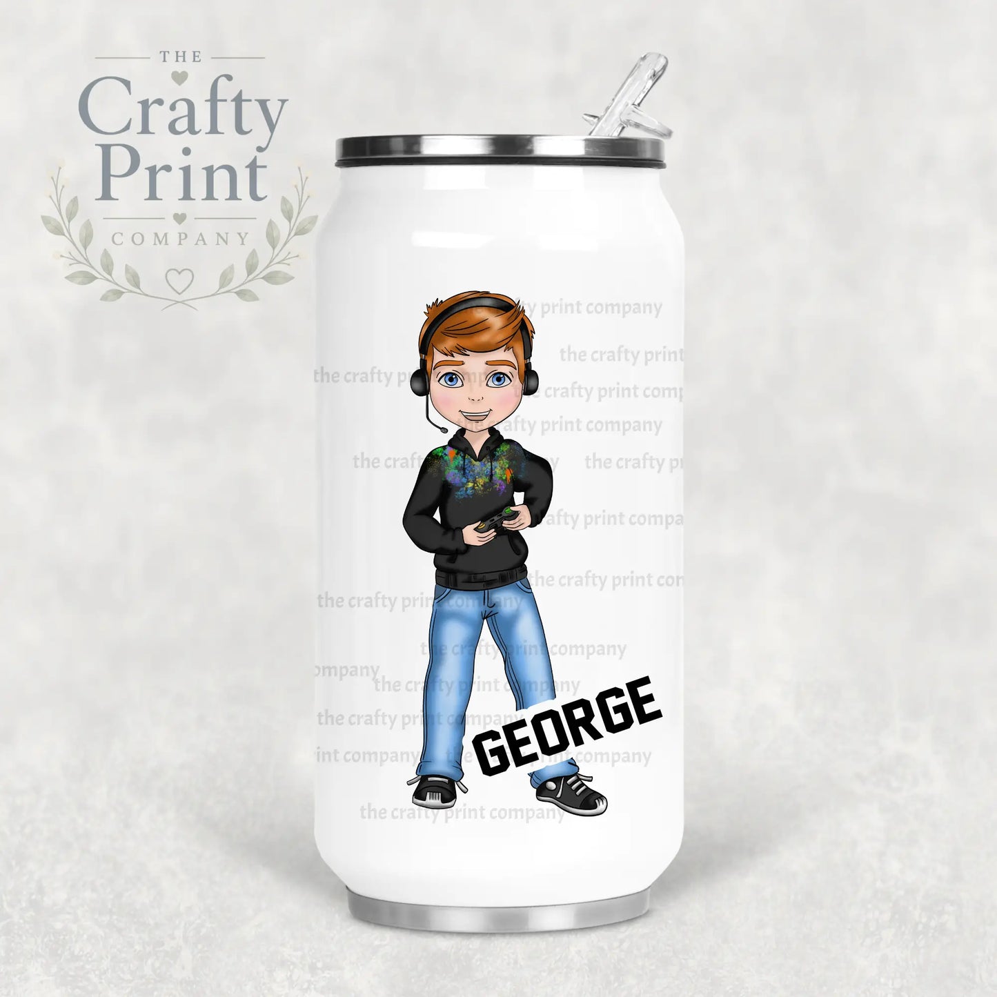 Gamer Boy Black Hoodie Personalised Coke Can Bottle