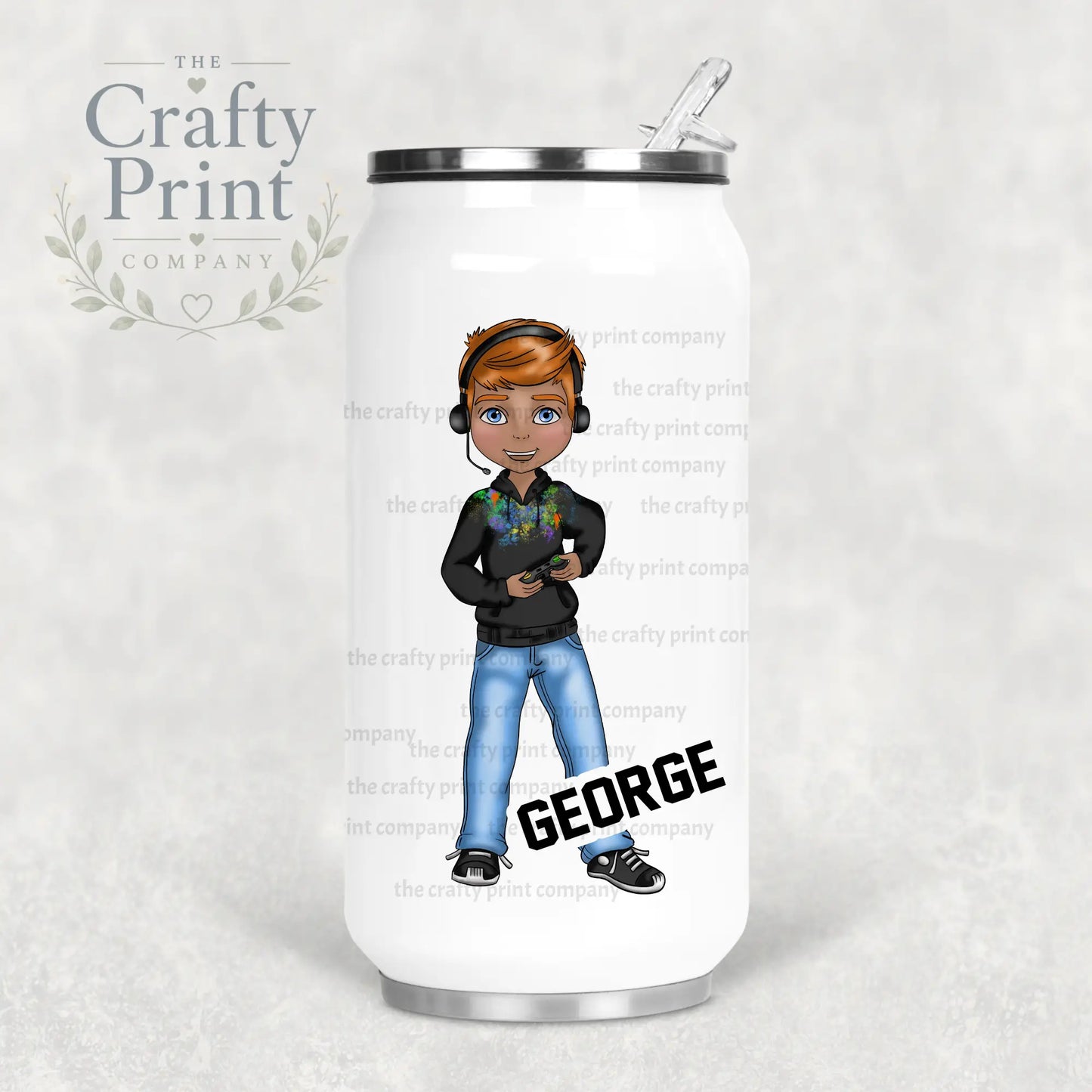 Gamer Boy Black Hoodie Personalised Coke Can Bottle