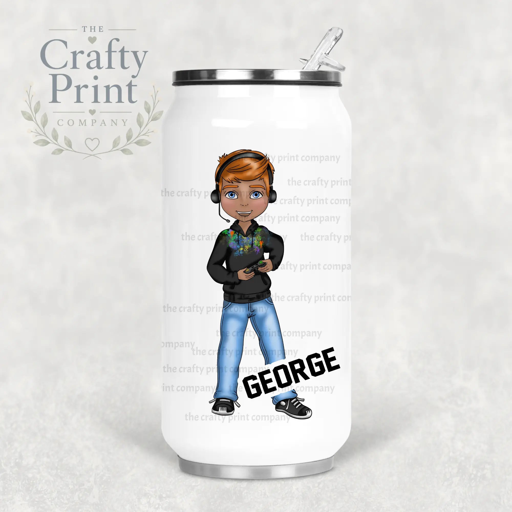 Gamer Boy Black Hoodie Personalised Coke Can Bottle