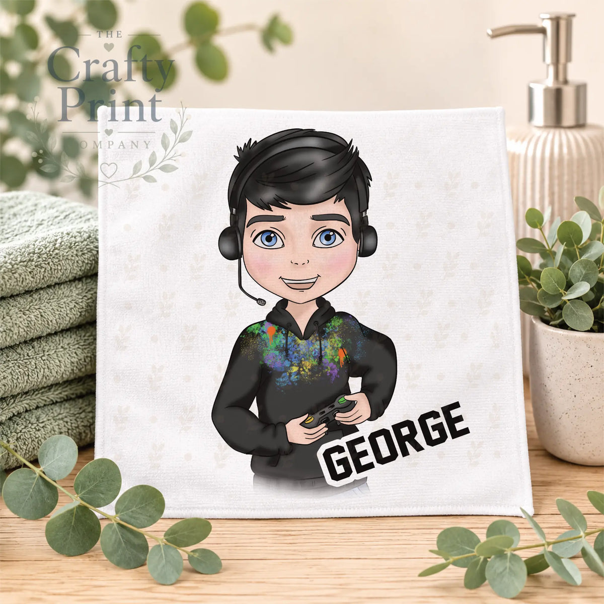 Gamer Boy Black Hoodie Personalised Face Cloth