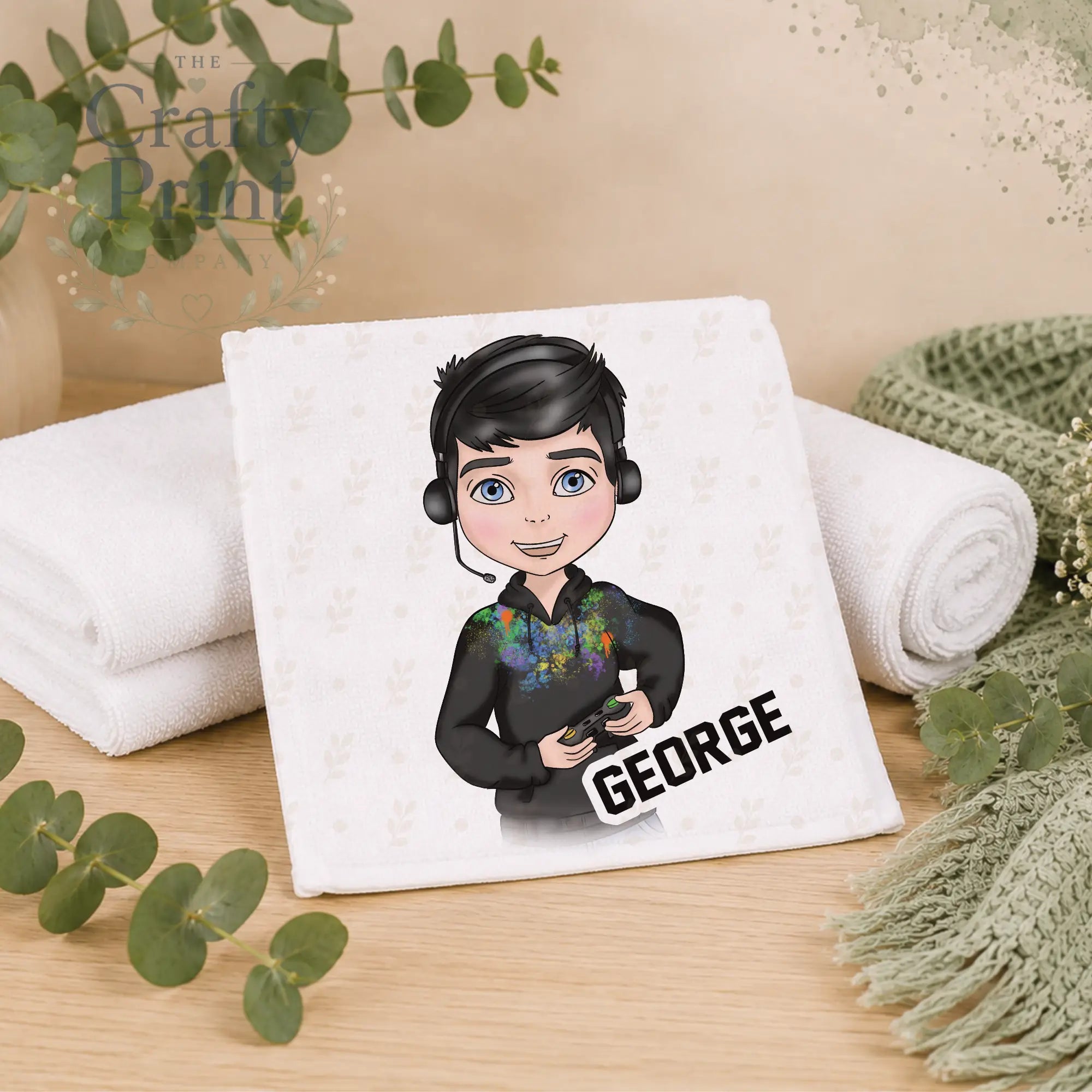 Gamer Boy Black Hoodie Personalised Face Cloth