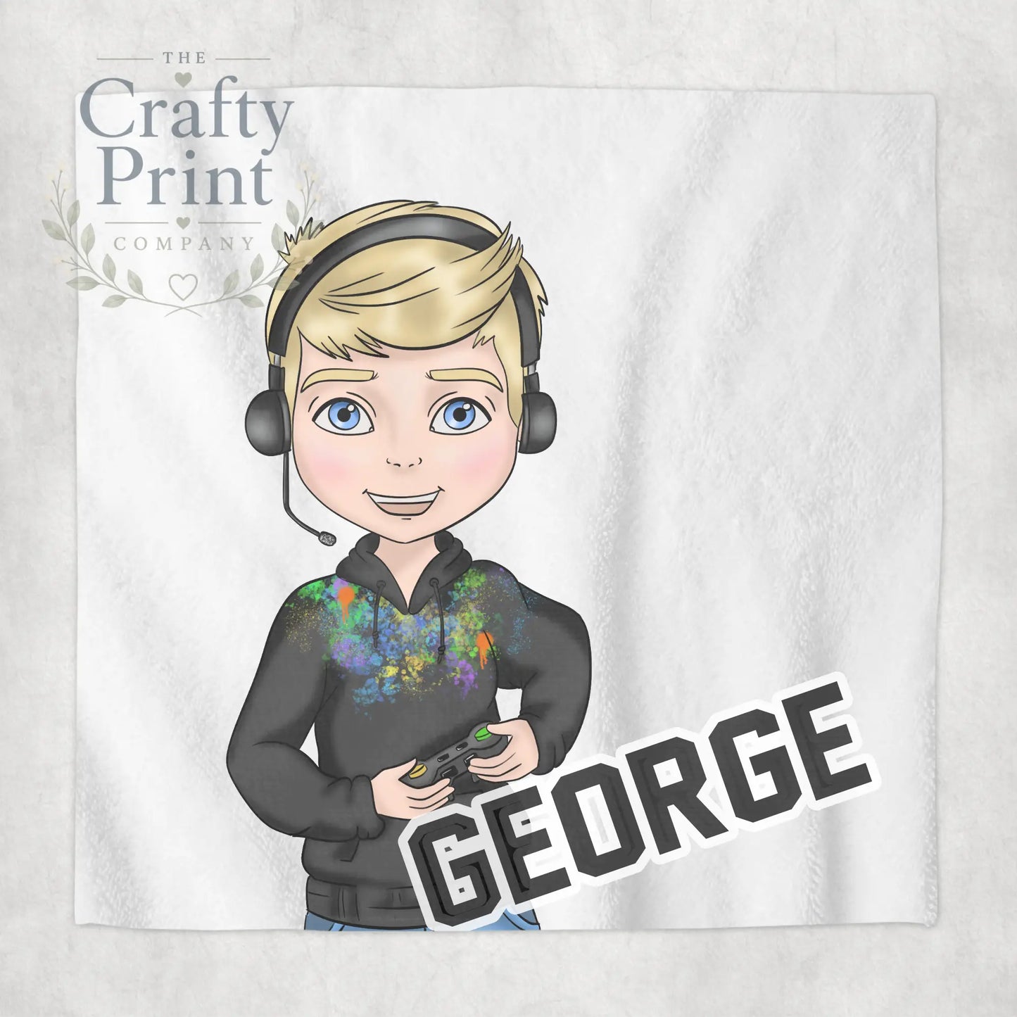 Gamer Boy Black Hoodie Personalised Face Cloth - Blonde