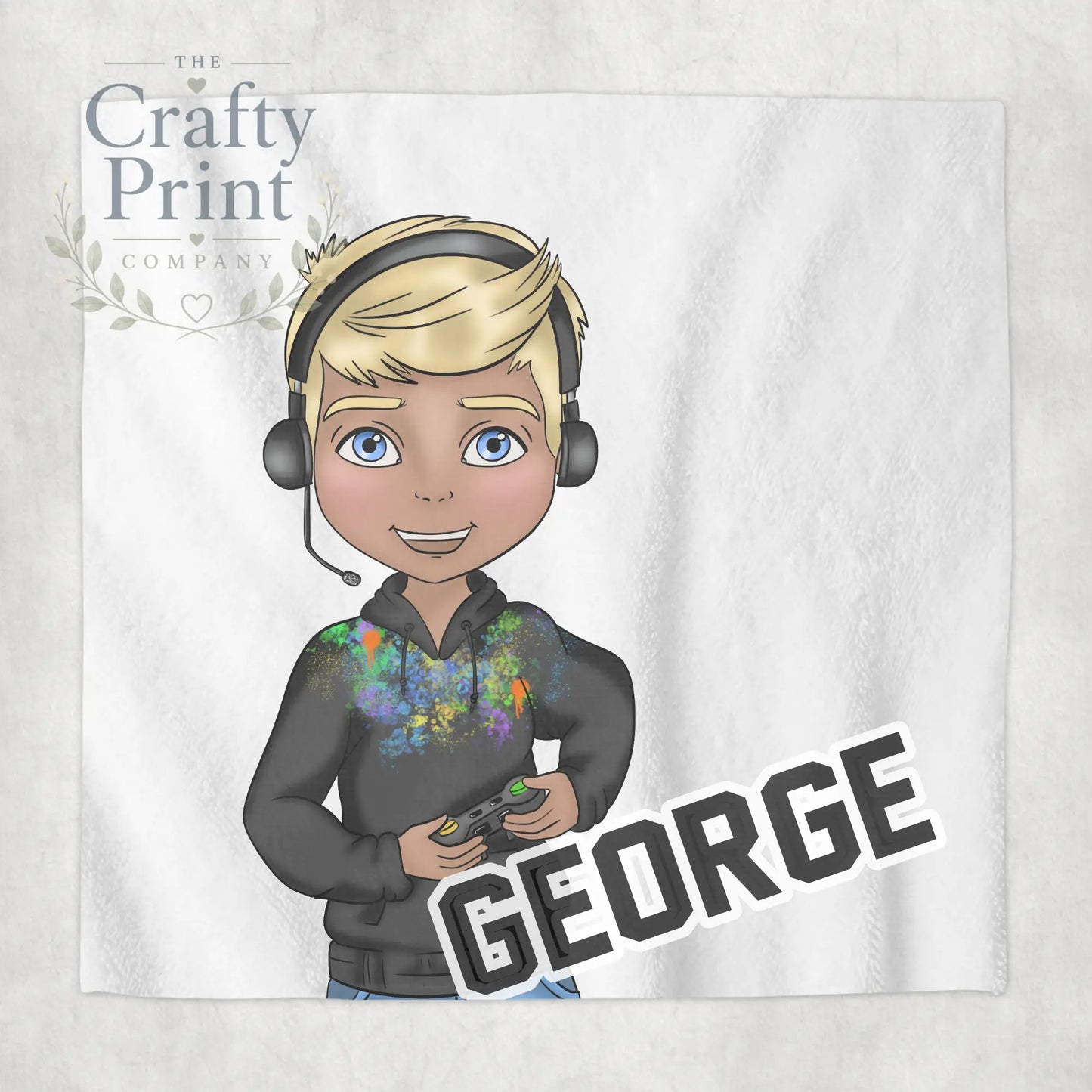 Gamer Boy Black Hoodie Personalised Face Cloth - Blonde