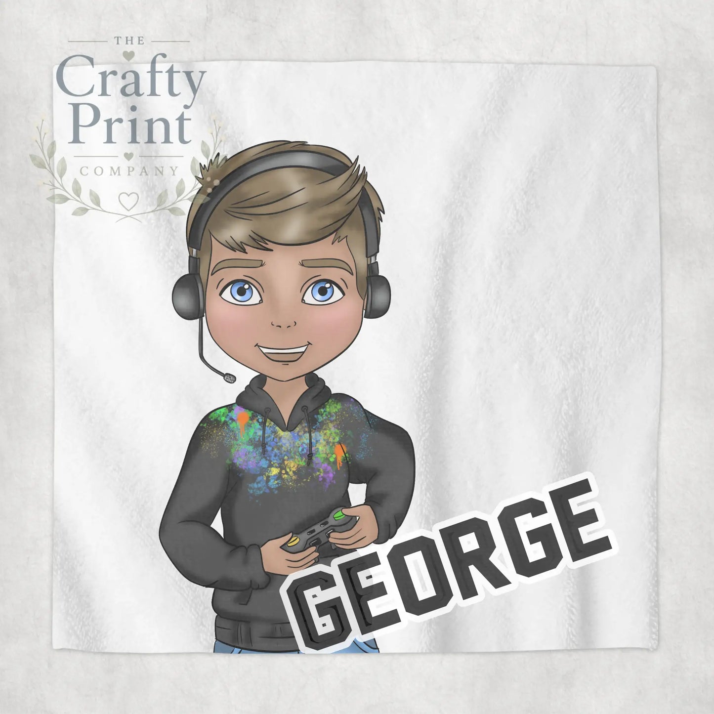 Gamer Boy Black Hoodie Personalised Face Cloth - Brown Hair