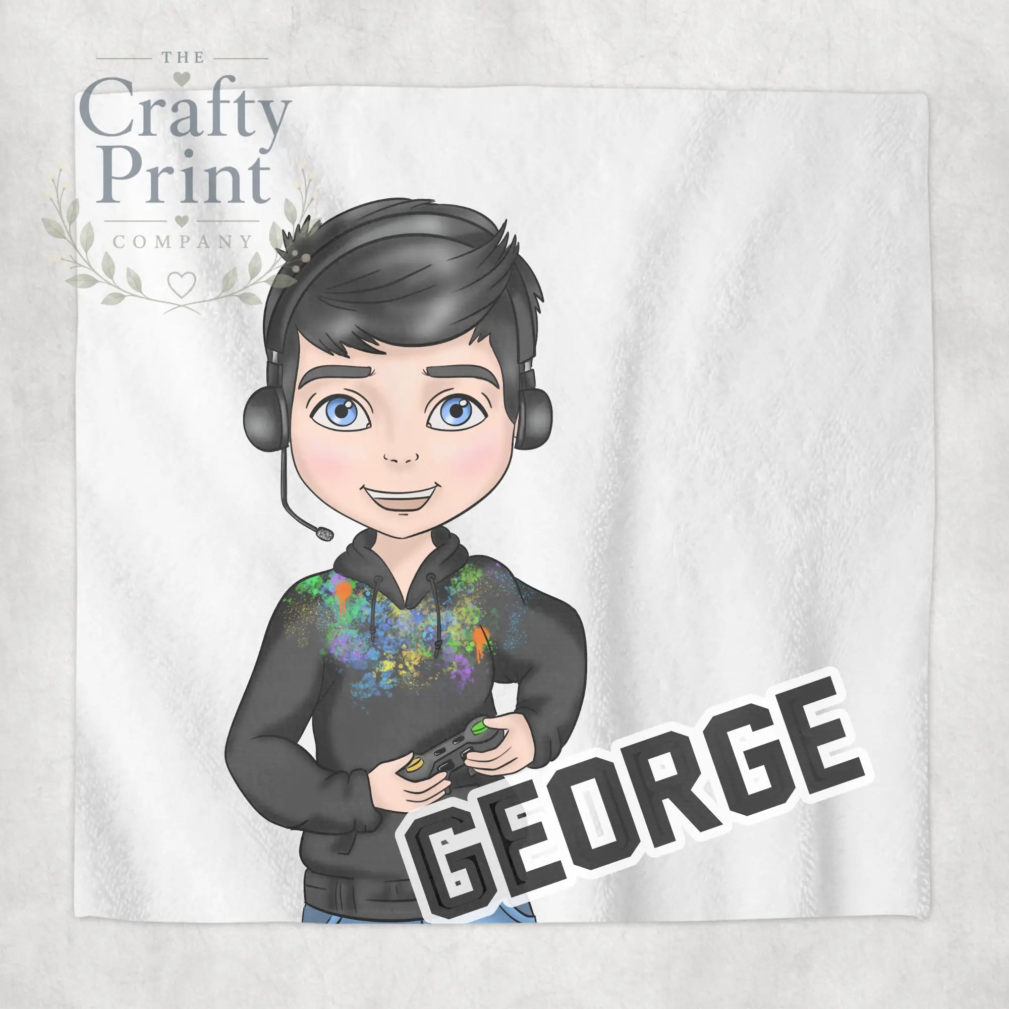 Gamer Boy Black Hoodie Personalised Face Cloth - Hair