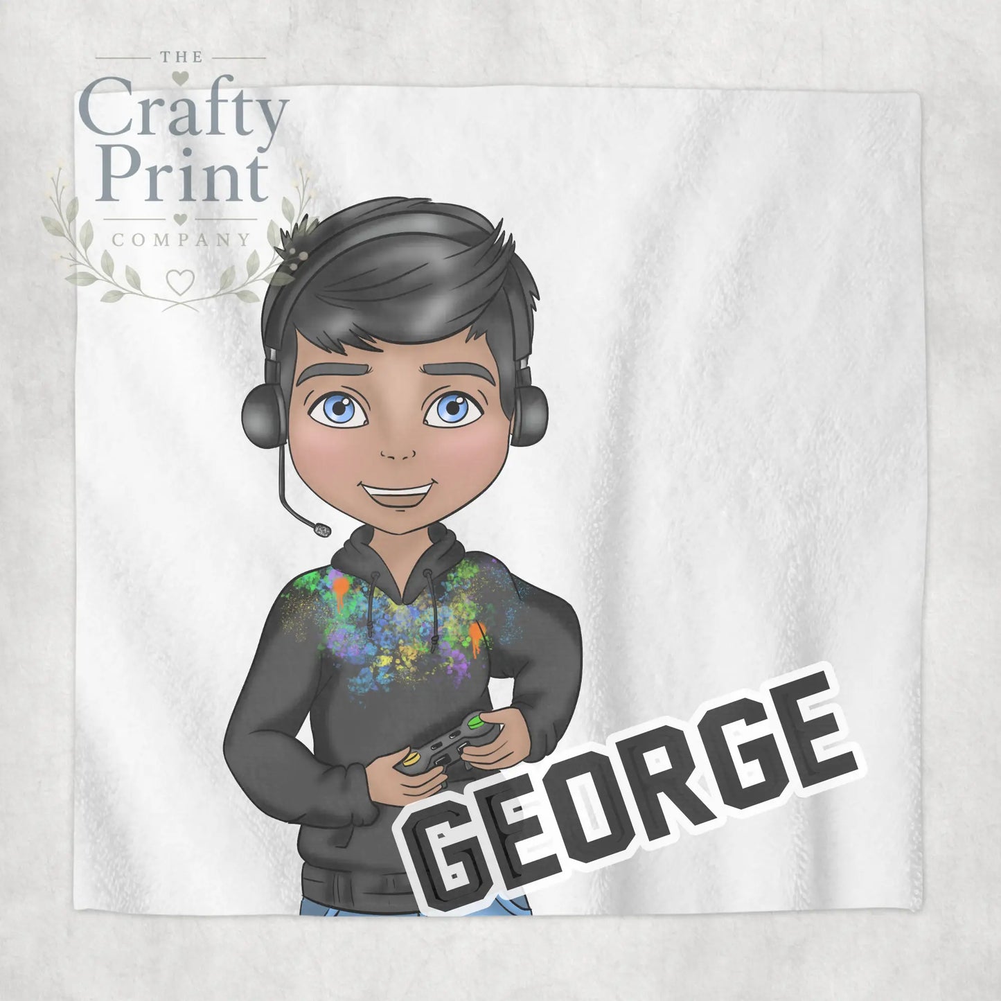Gamer Boy Black Hoodie Personalised Face Cloth - Hair Dark
