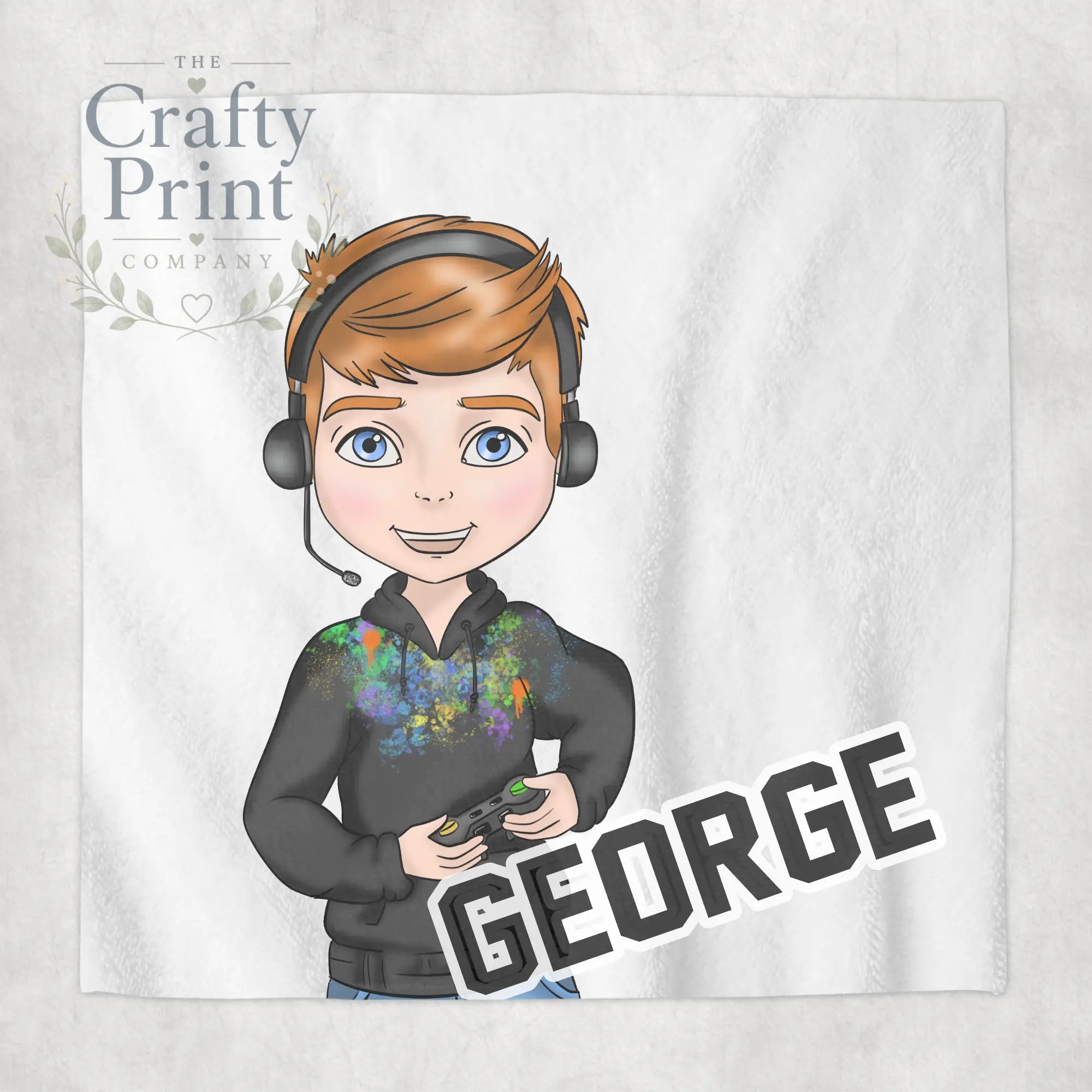 Gamer Boy Black Hoodie Personalised Face Cloth - Red Hair