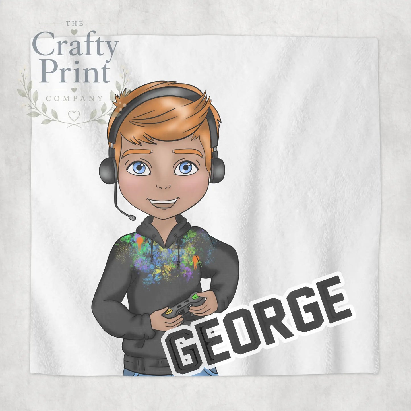 Gamer Boy Black Hoodie Personalised Face Cloth - Red Hair