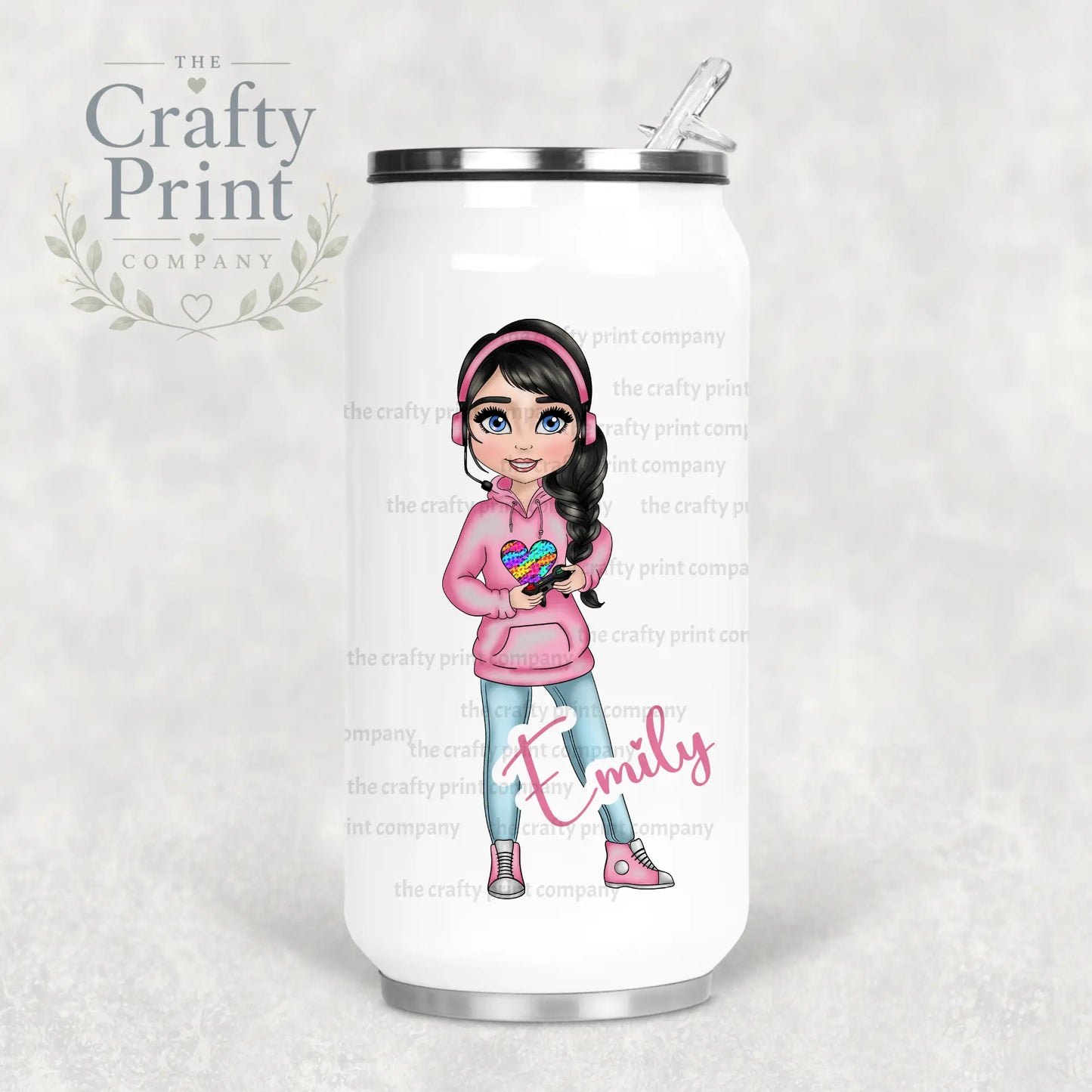 Gamer Girl Pink Personalised Coke Can Bottle with Straw -