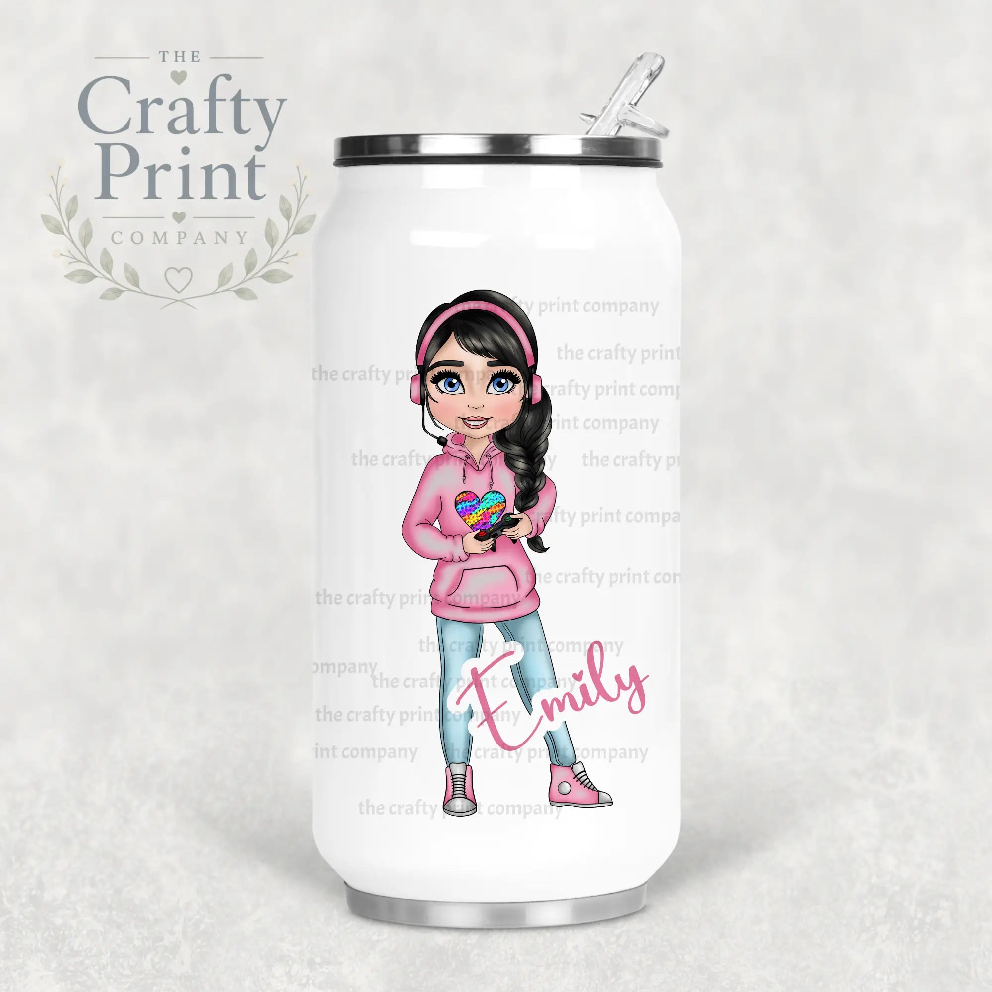 Gamer Girl Pink Personalised Coke Can Bottle with Straw -