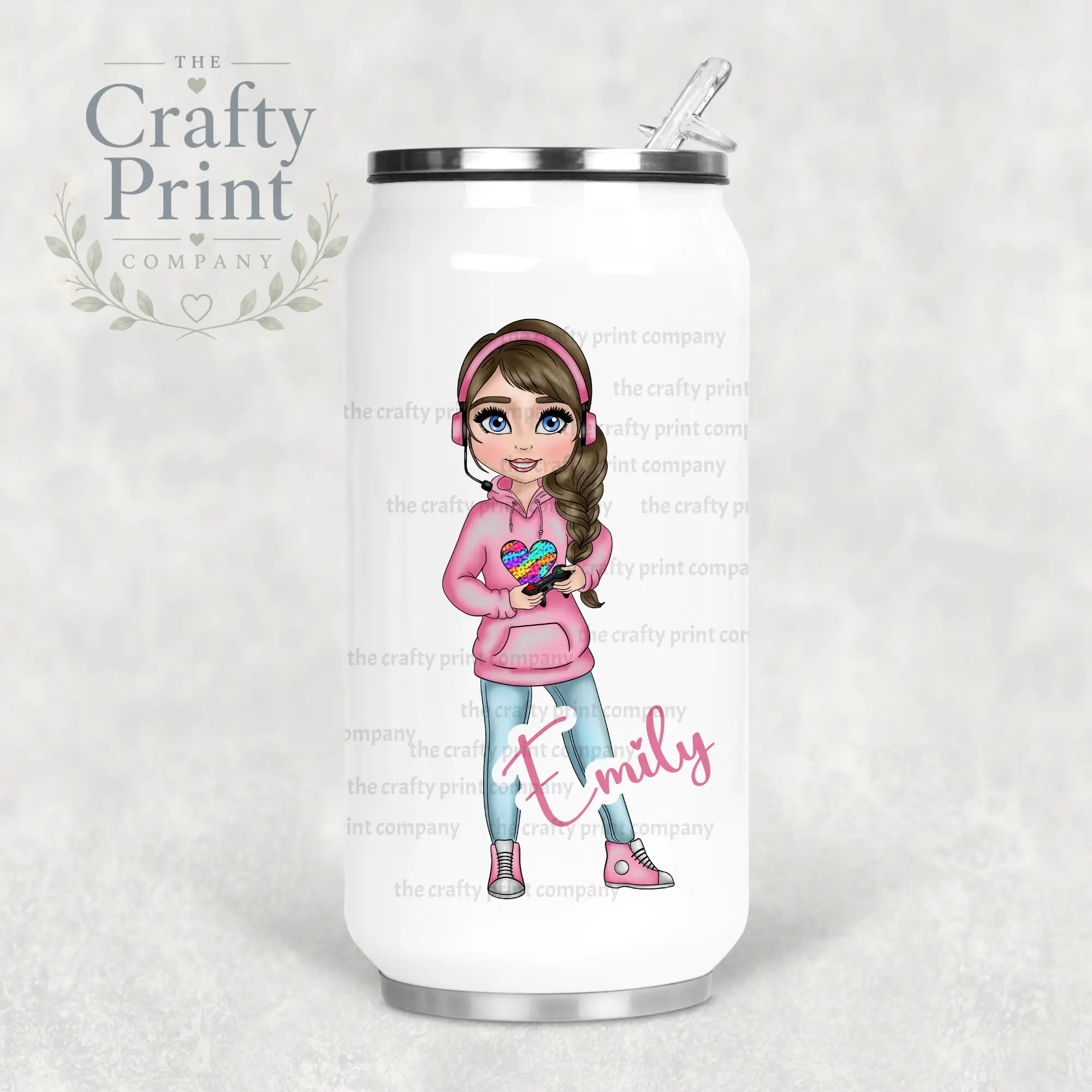 Gamer Girl Pink Personalised Coke Can Bottle with Straw -