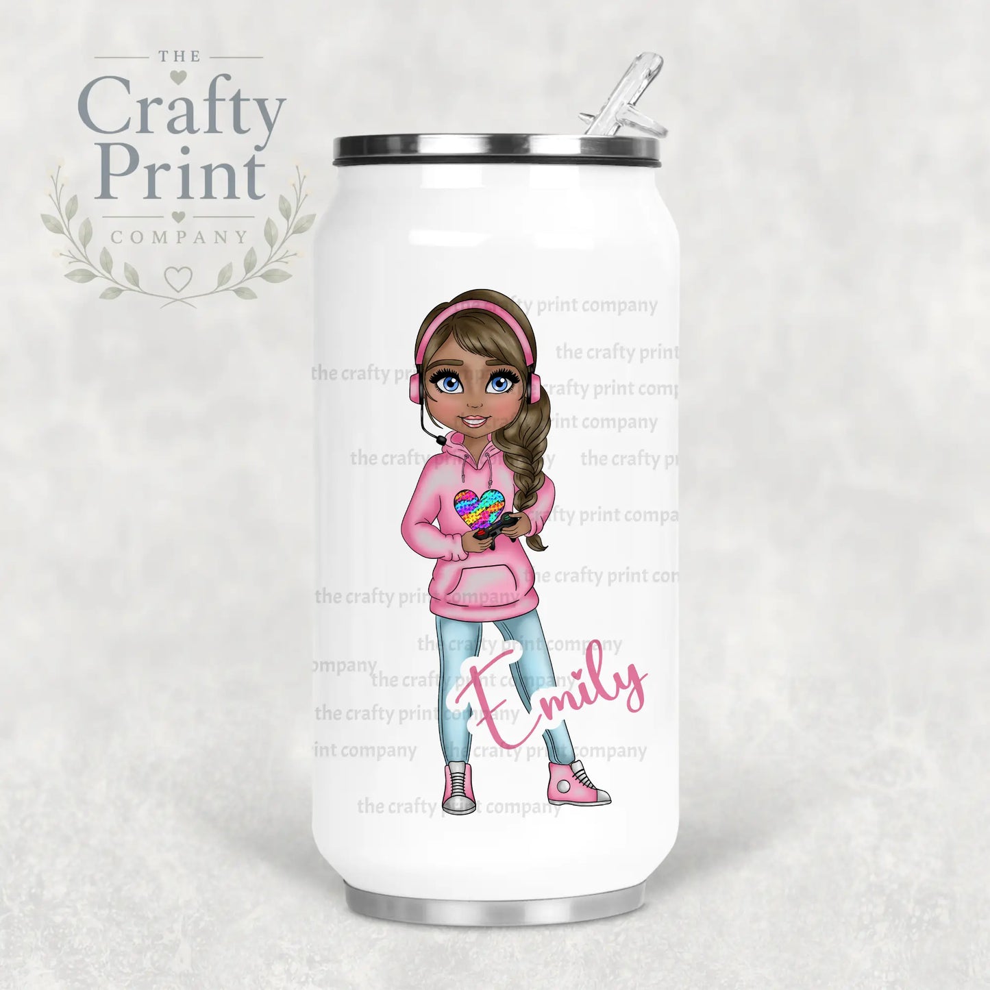 Gamer Girl Pink Personalised Coke Can Bottle with Straw -