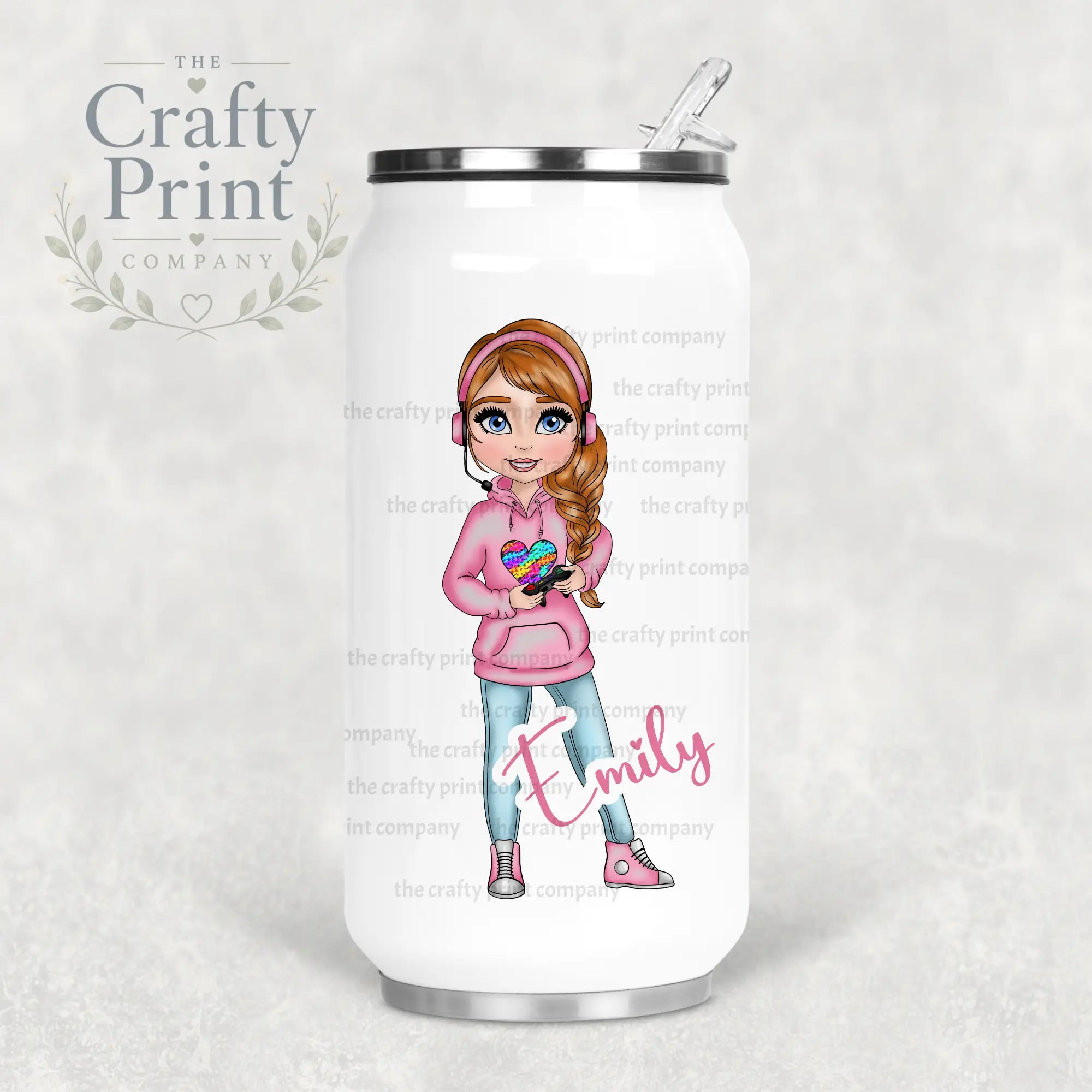 Gamer Girl Pink Personalised Coke Can Bottle with Straw -