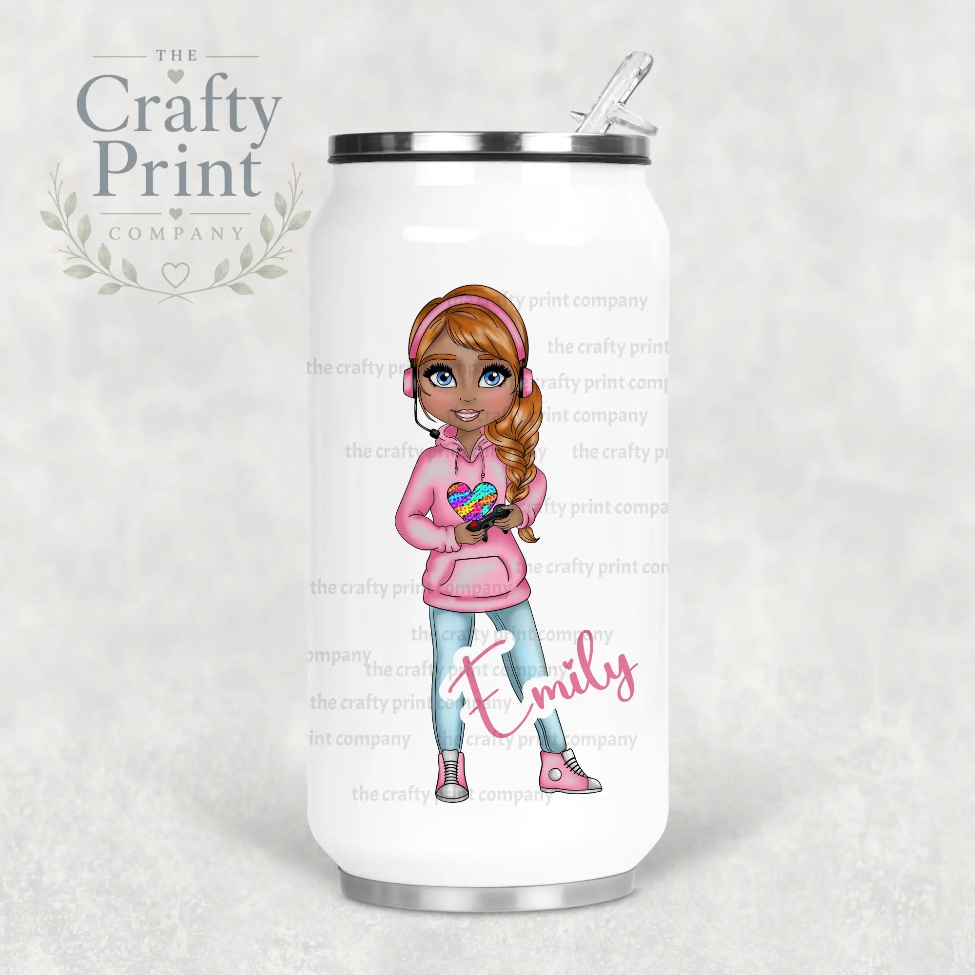 Gamer Girl Pink Personalised Coke Can Bottle with Straw -