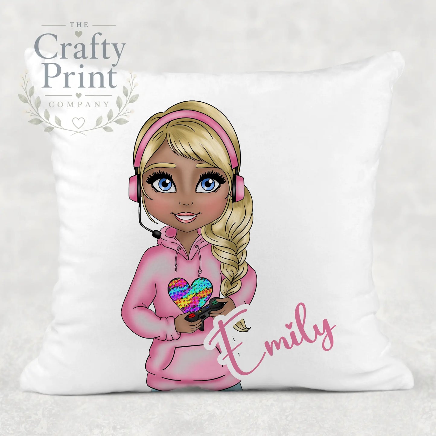 Gamer Girl Pink Personalised Cushion - Blonde Hair Dark
