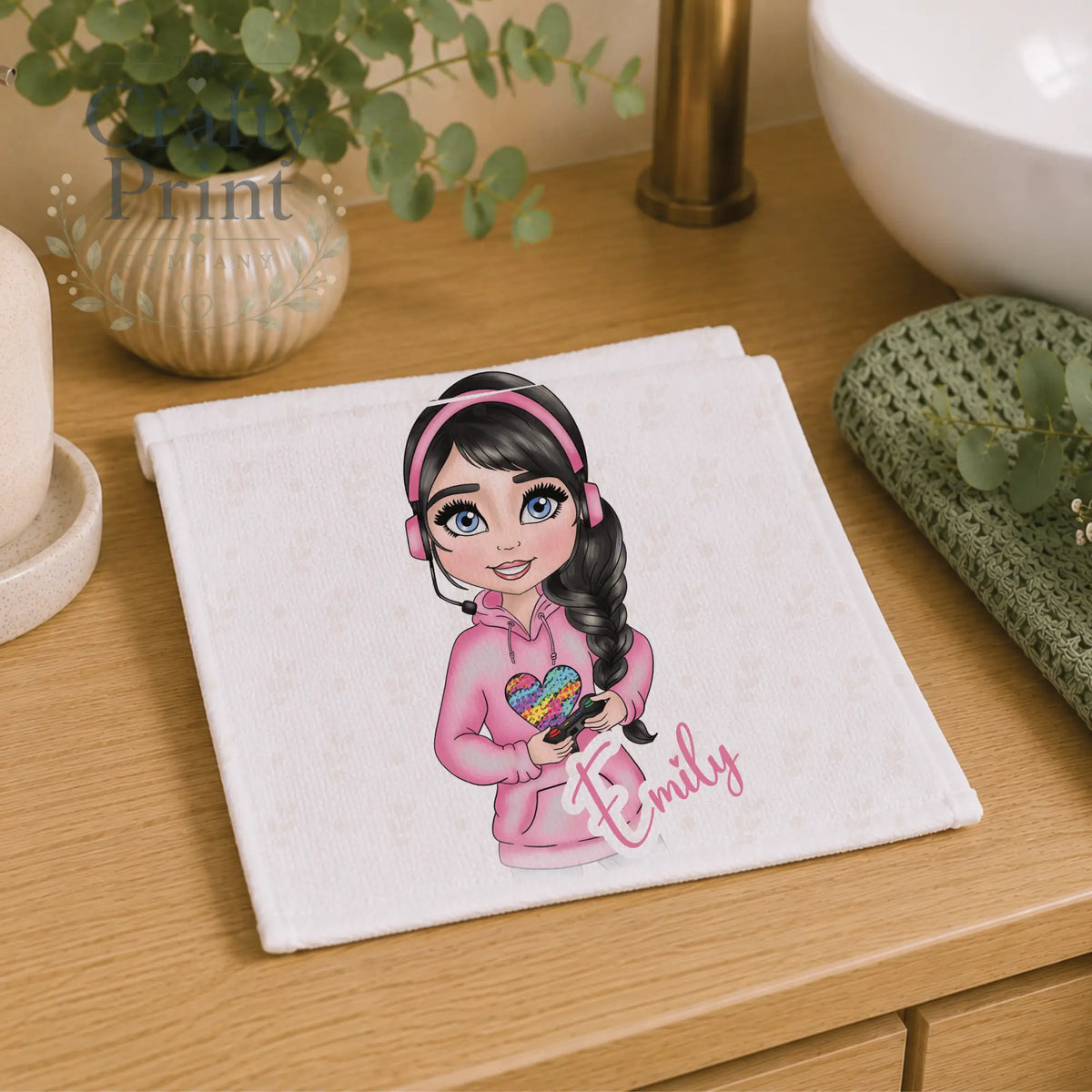 Gamer Girl Pink Personalised Face Cloth