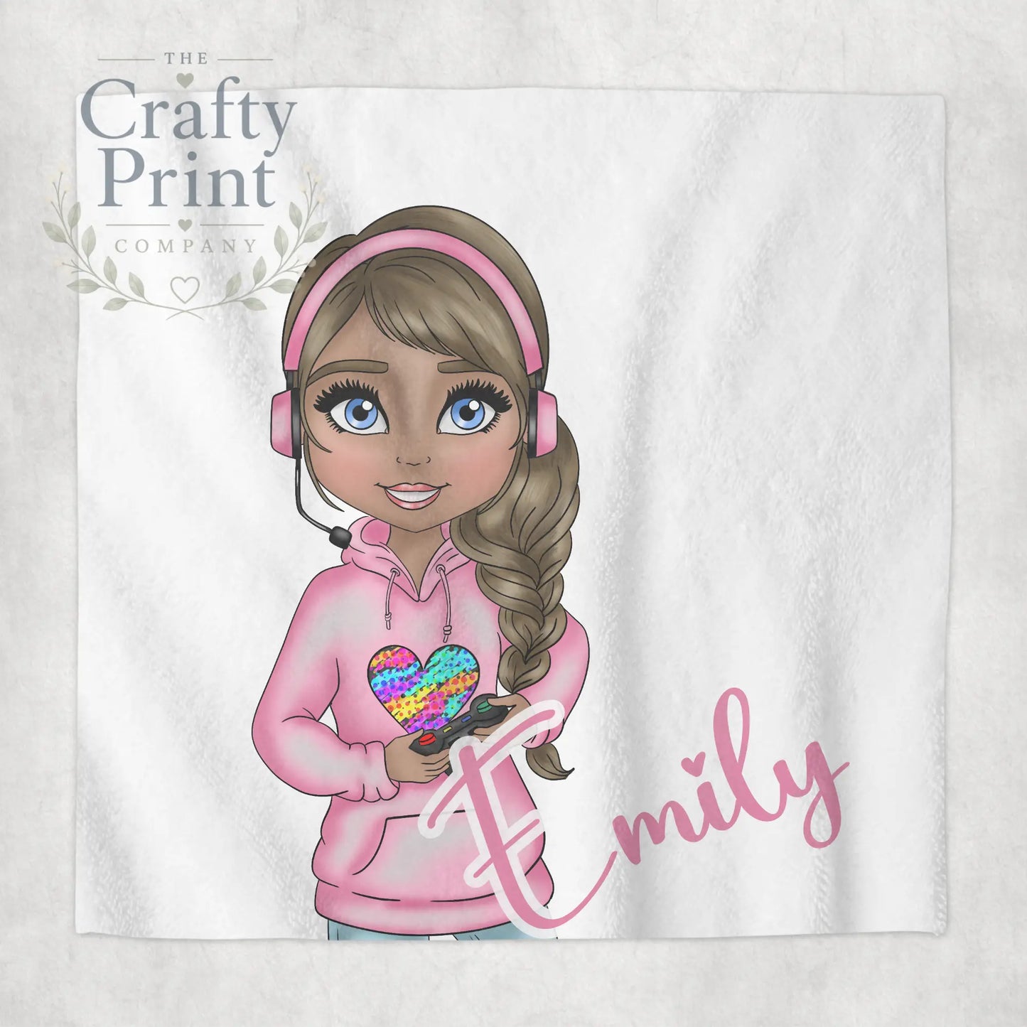 Gamer Girl Pink Personalised Face Cloth - Brown Hair Dark