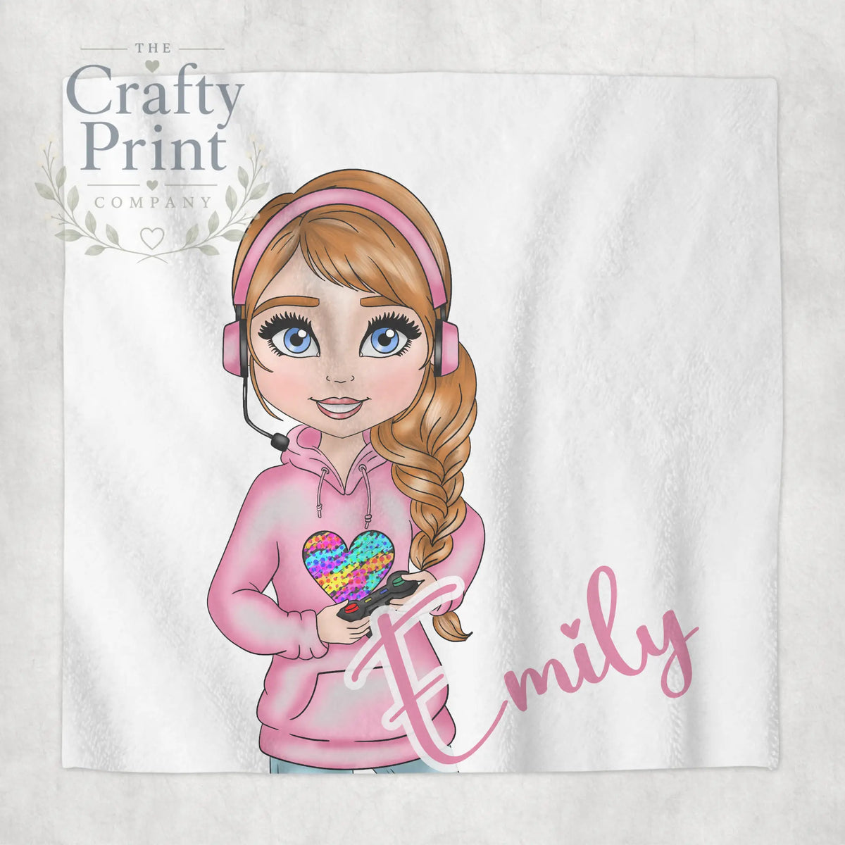 Gamer Girl Pink Personalised Face Cloth - Red Hair / Blue