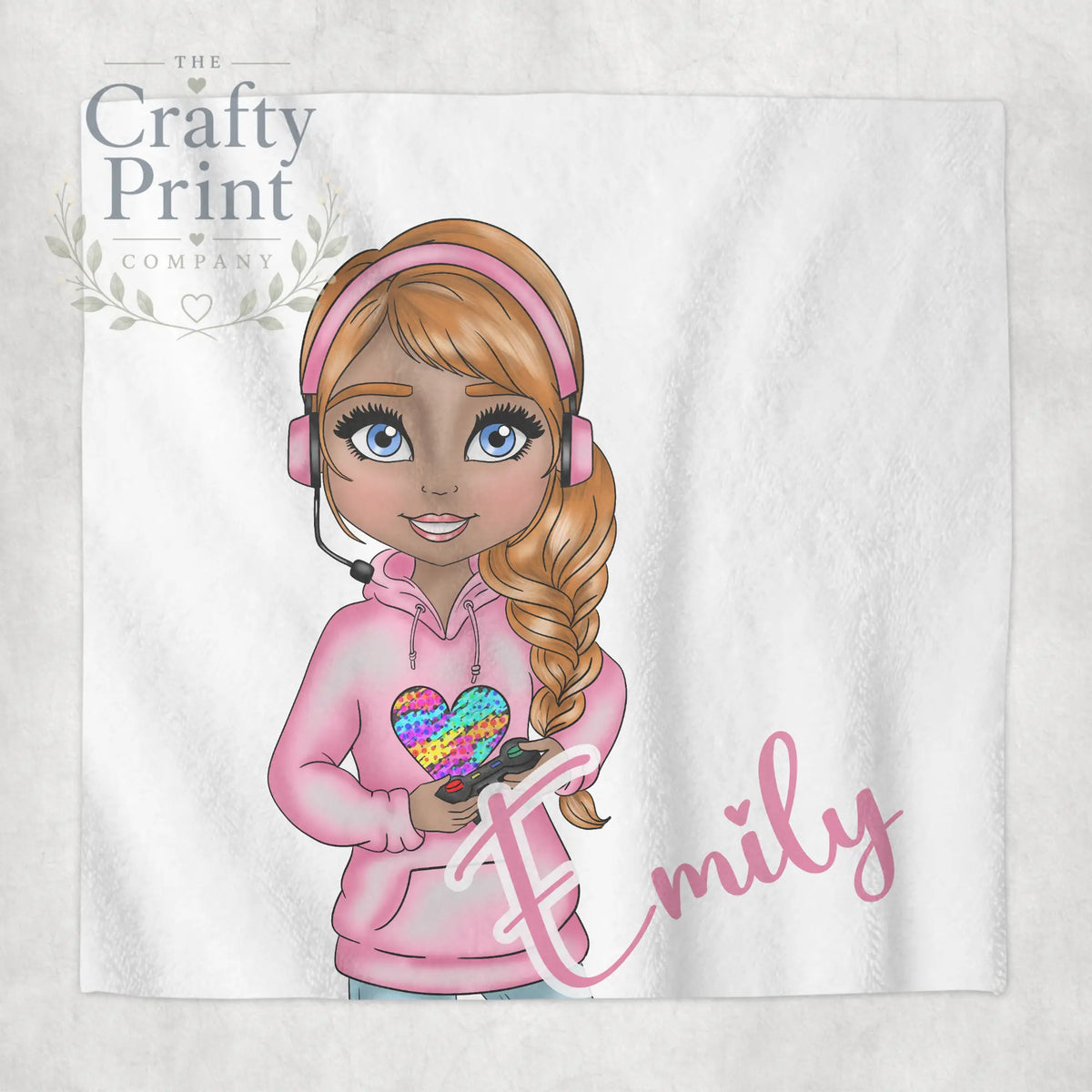 Gamer Girl Pink Personalised Face Cloth - Red Hair Dark