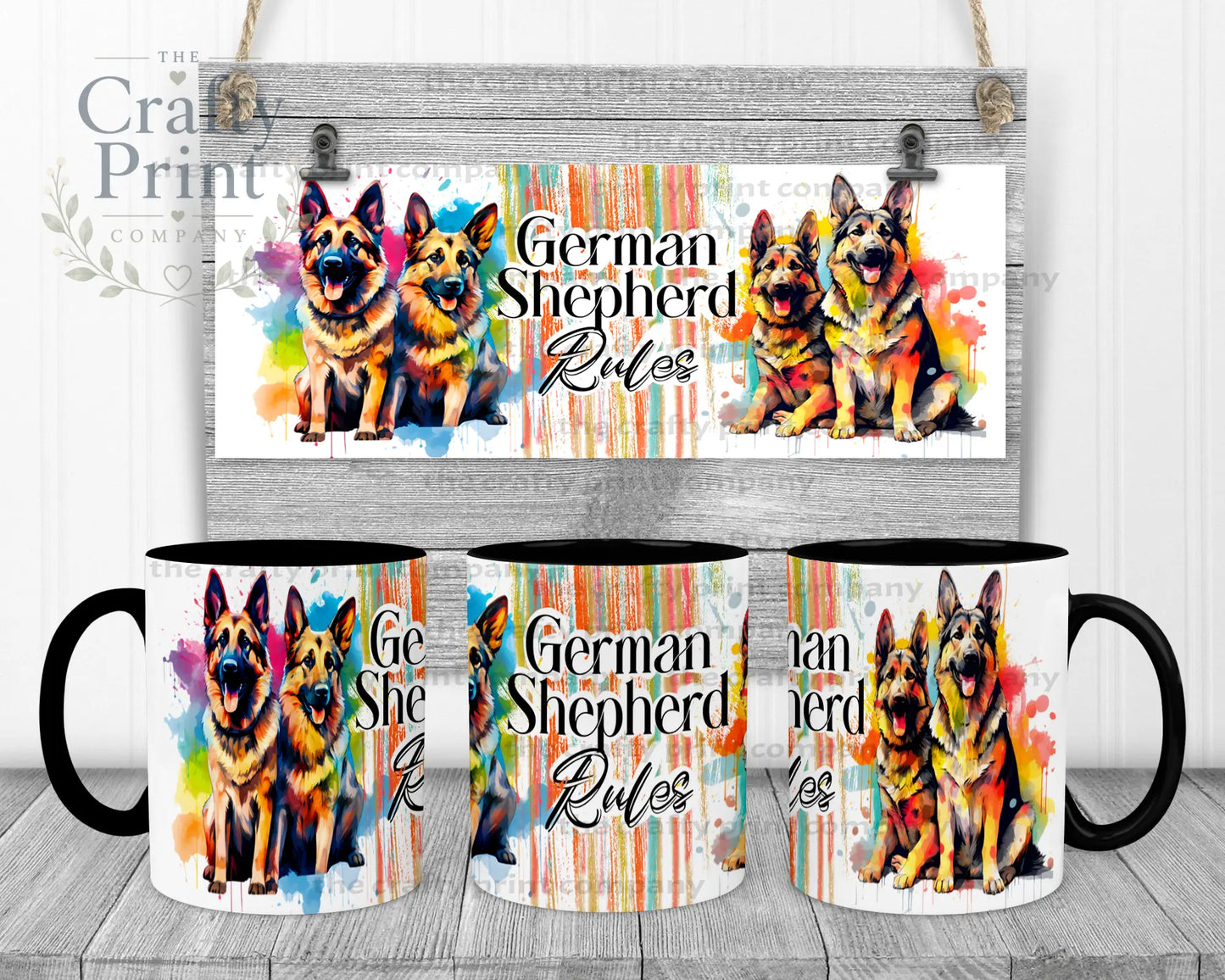 German Shepherd Rules Mug - Black Handle & Inner - Mugs