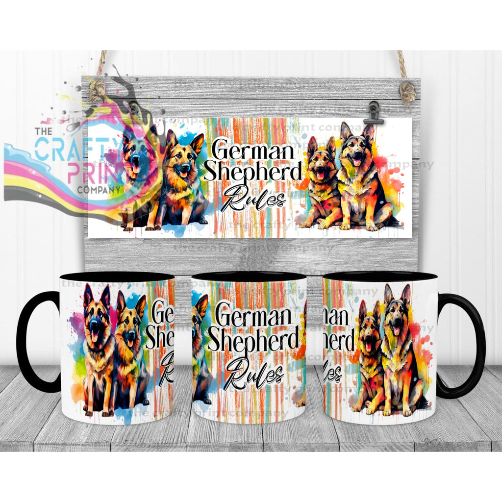 German Shepherd Rules Mug Black Handle & Inner Mugs