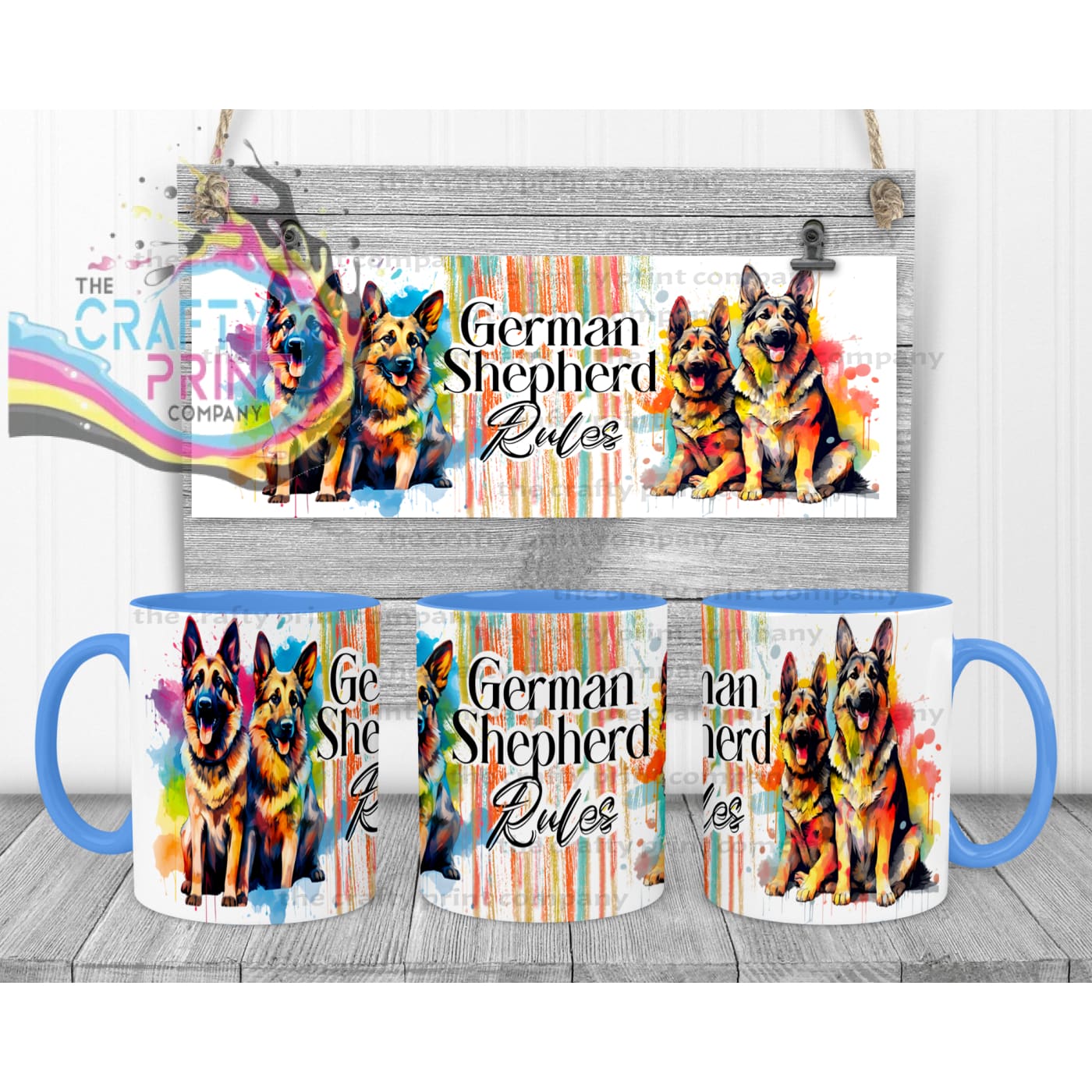 German Shepherd Rules Mug - Blue Handle & Inner - Mugs