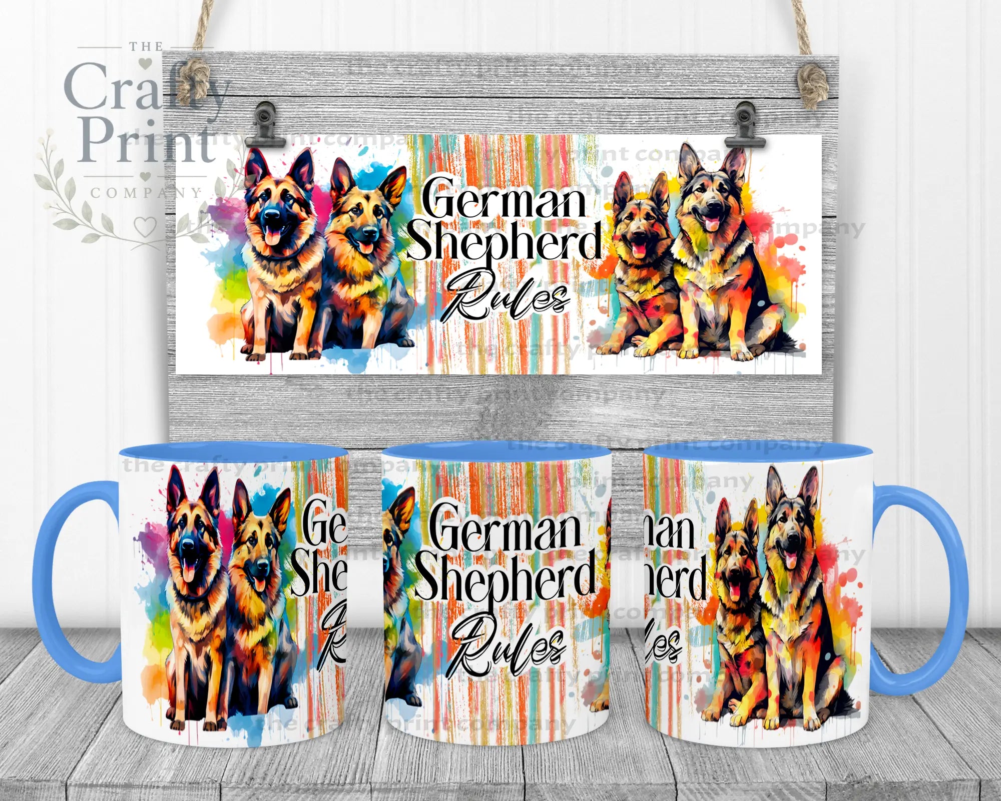 German Shepherd Rules Mug - Blue Handle & Inner - Mugs