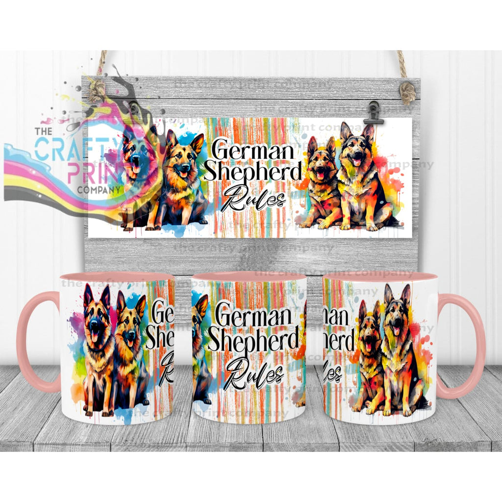 German Shepherd Rules Mug Pink Handle & Inner Mugs
