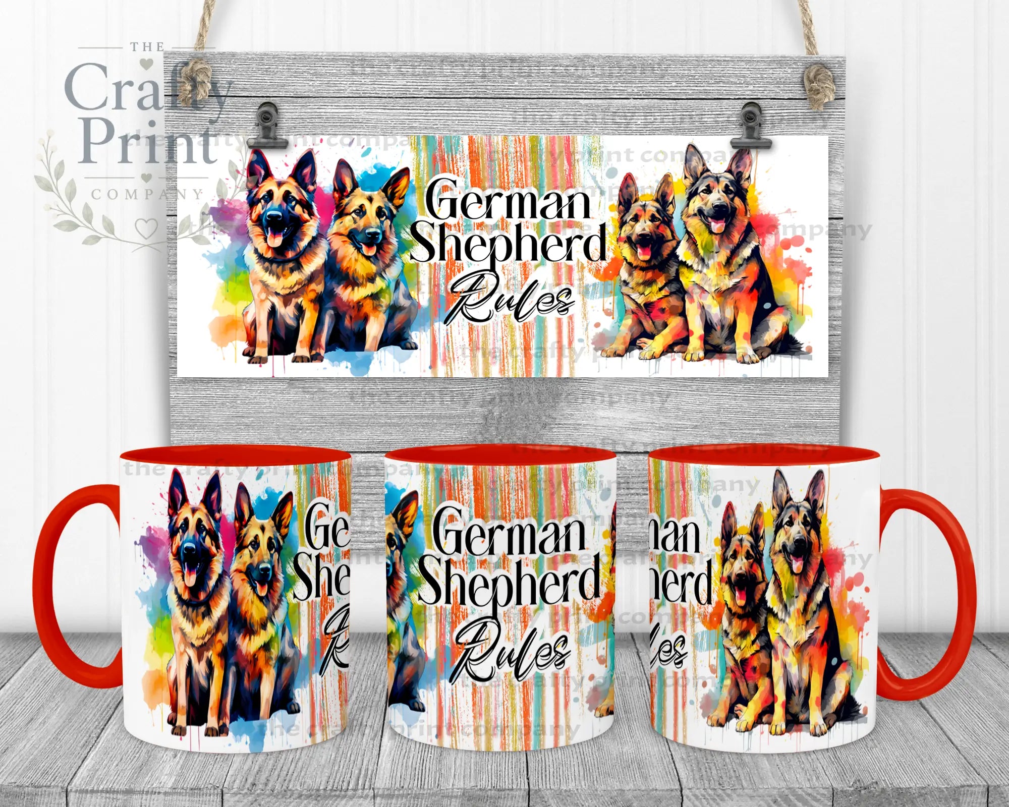 German Shepherd Rules Mug - Red Handle & Inner - Mugs