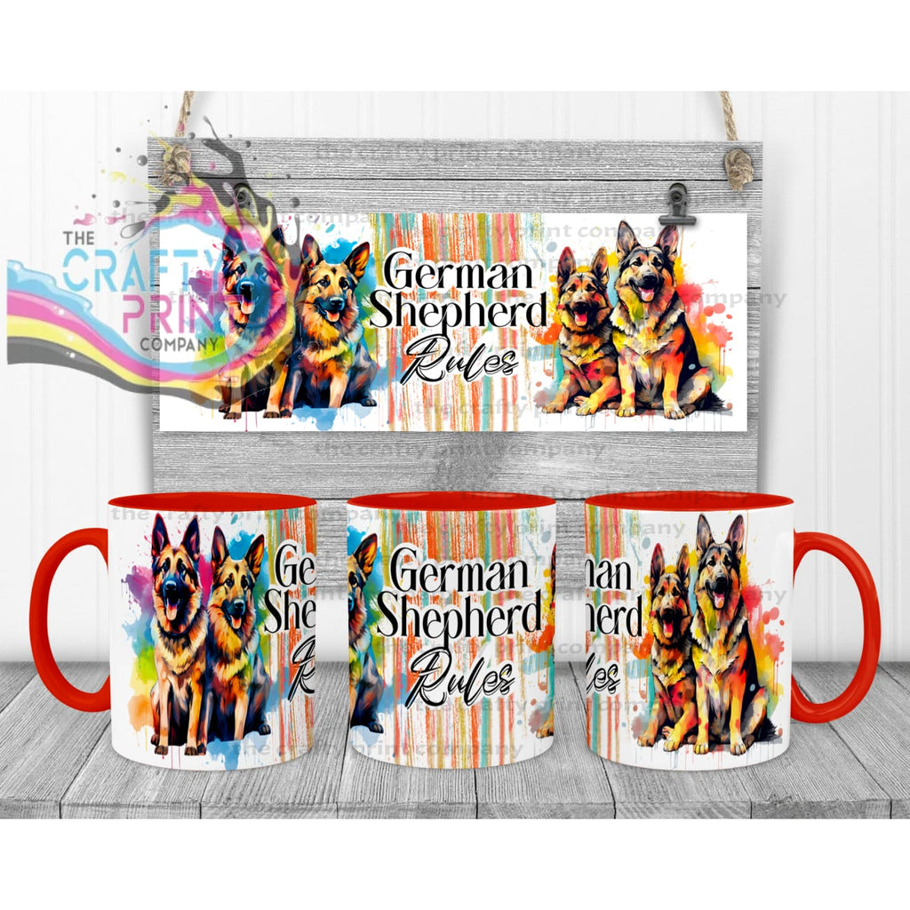 German Shepherd Rules Mug Red Handle & Inner Mugs