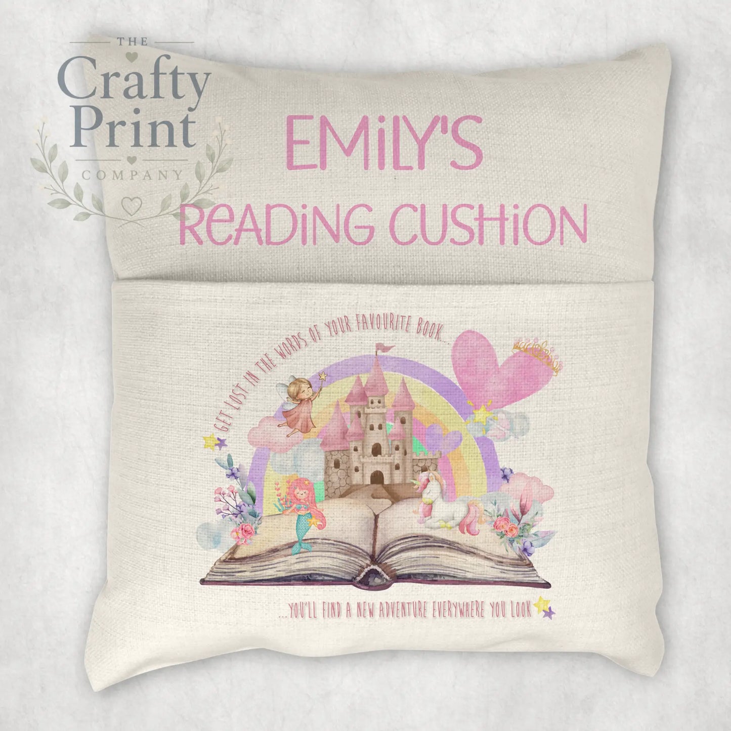 Get Lost in the Words Unicorn Mermaid Pocket Book Cushion