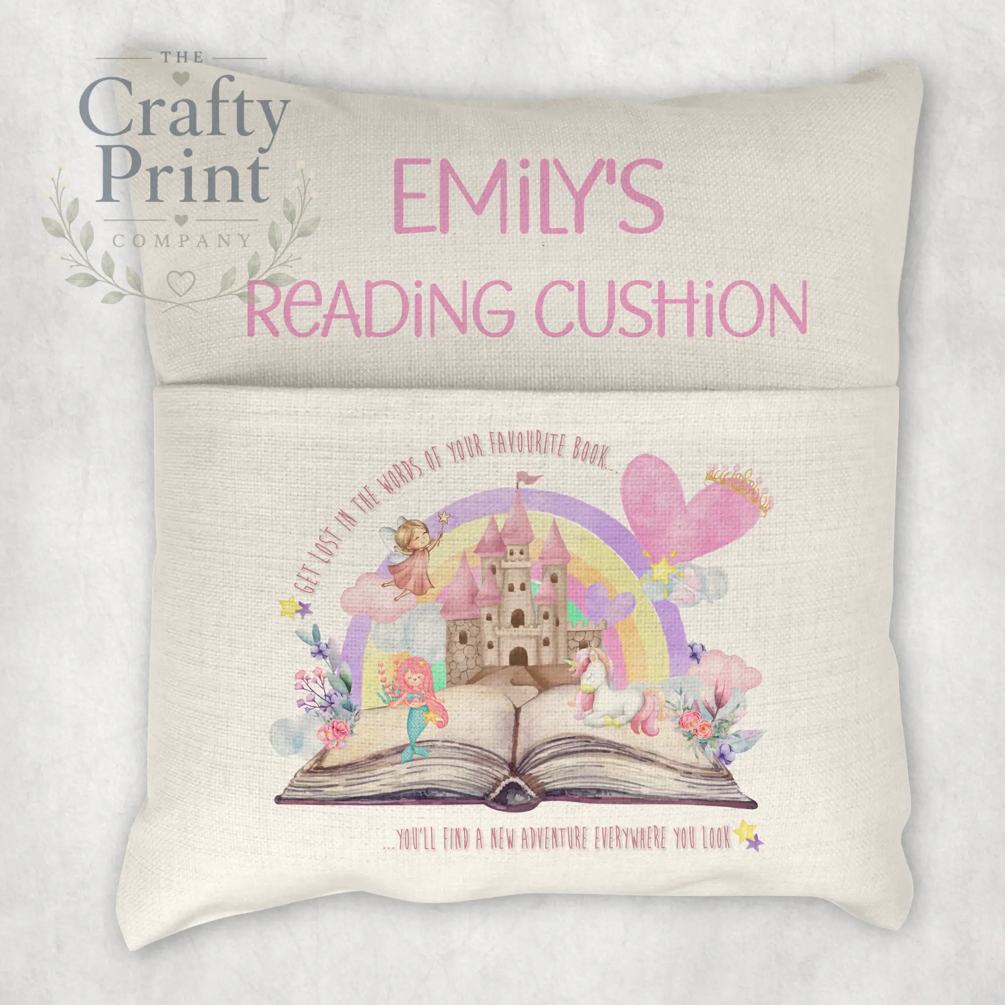 Get Lost in the Words Unicorn Mermaid Pocket Book Cushion