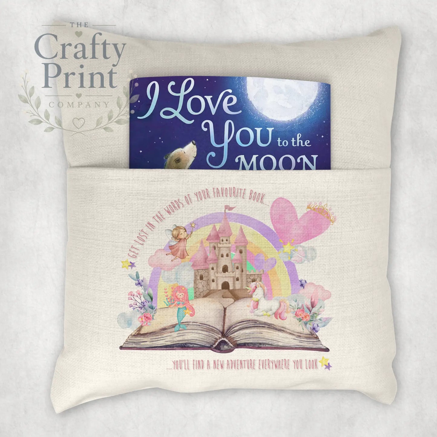 Get Lost in the Words Unicorn Mermaid Pocket Book Cushion