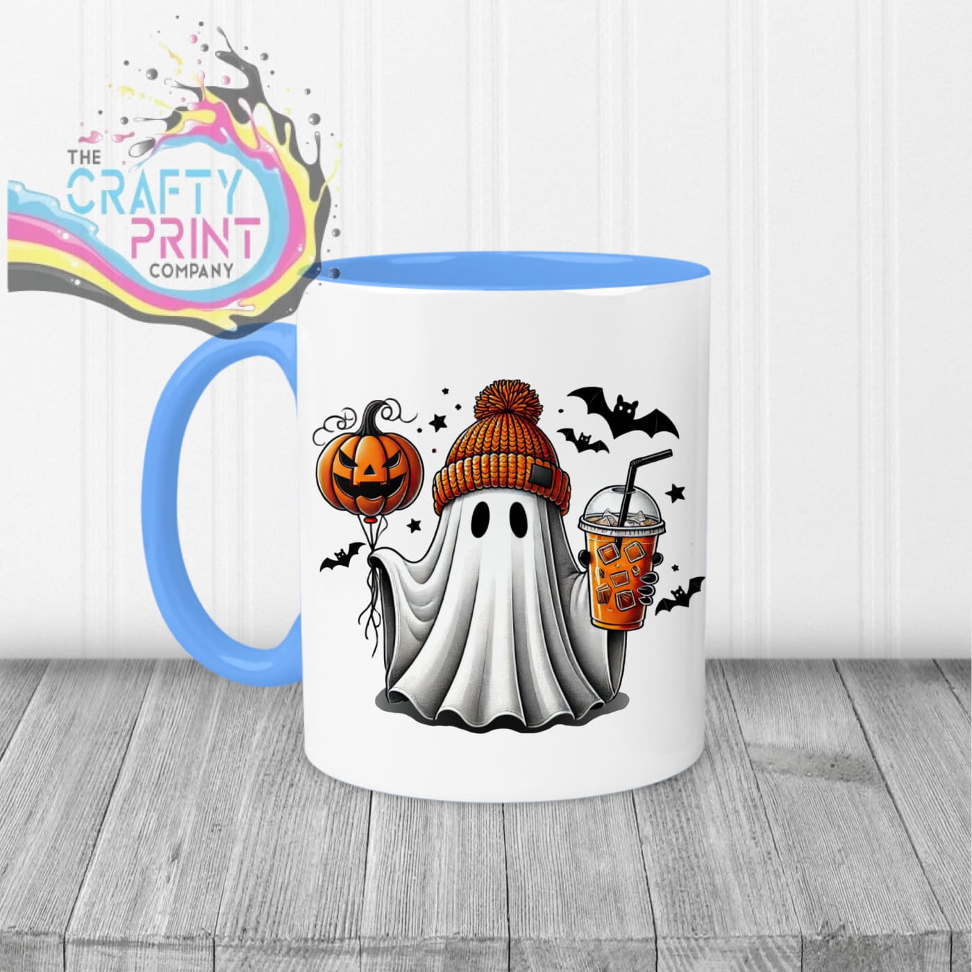 Ghost Pumpkin Halloween Mug - 11oz Ceramic / Blue Handle &