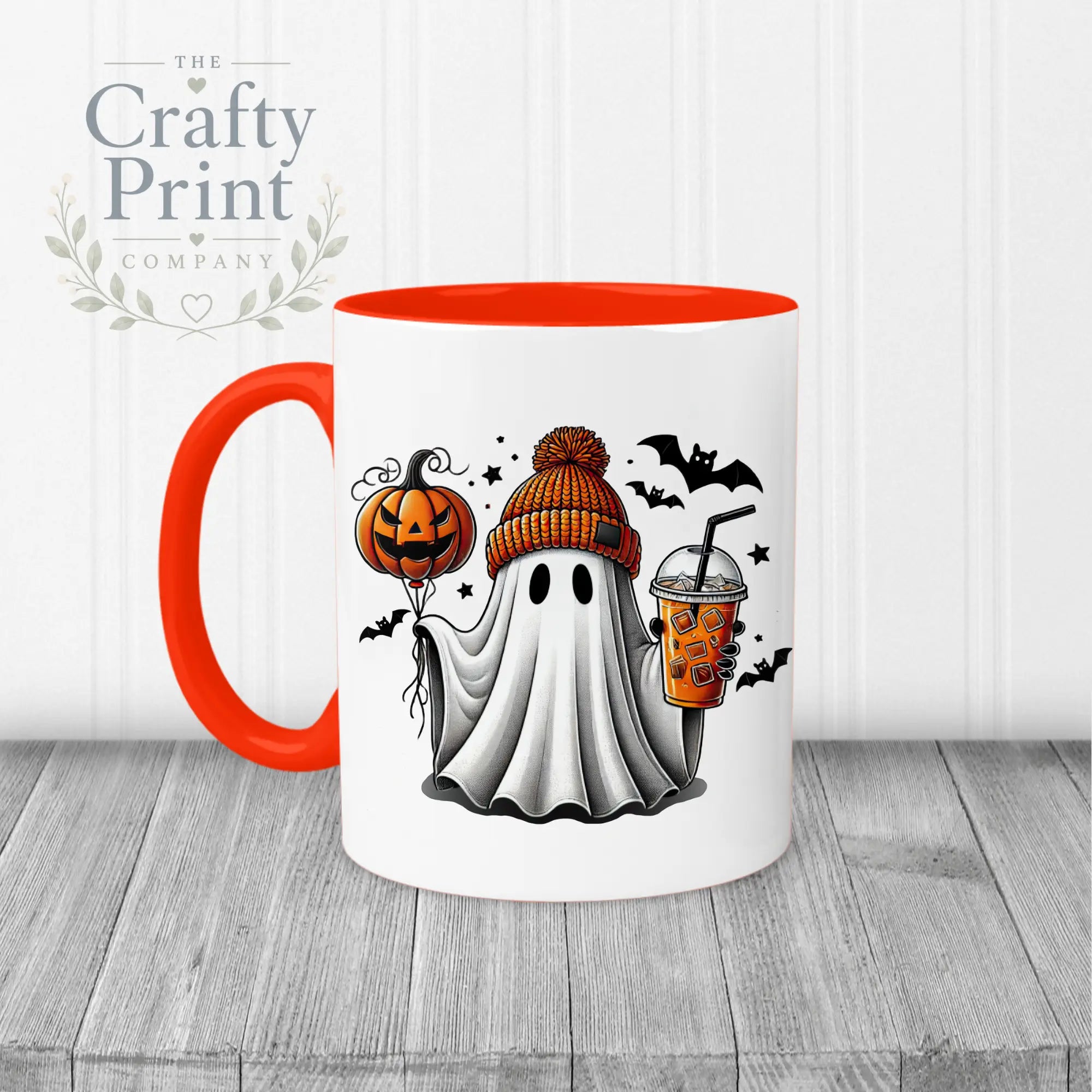 Ghost Pumpkin Halloween Mug - 11oz Ceramic / Red Handle &