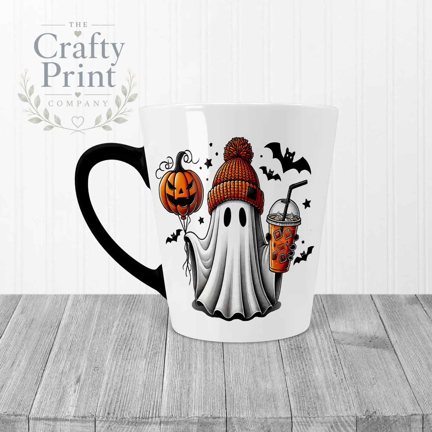 Ghost Pumpkin Halloween Mug - 12oz Latte / Black Handle &