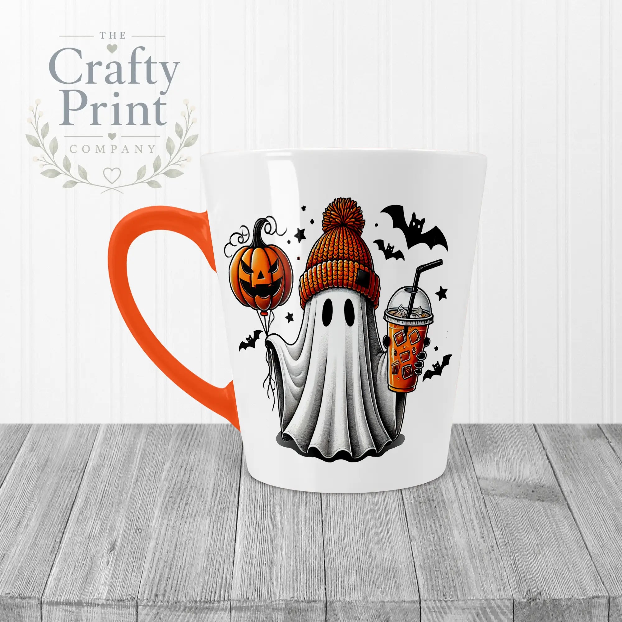 Ghost Pumpkin Halloween Mug - 12oz Latte / Orange Handle &